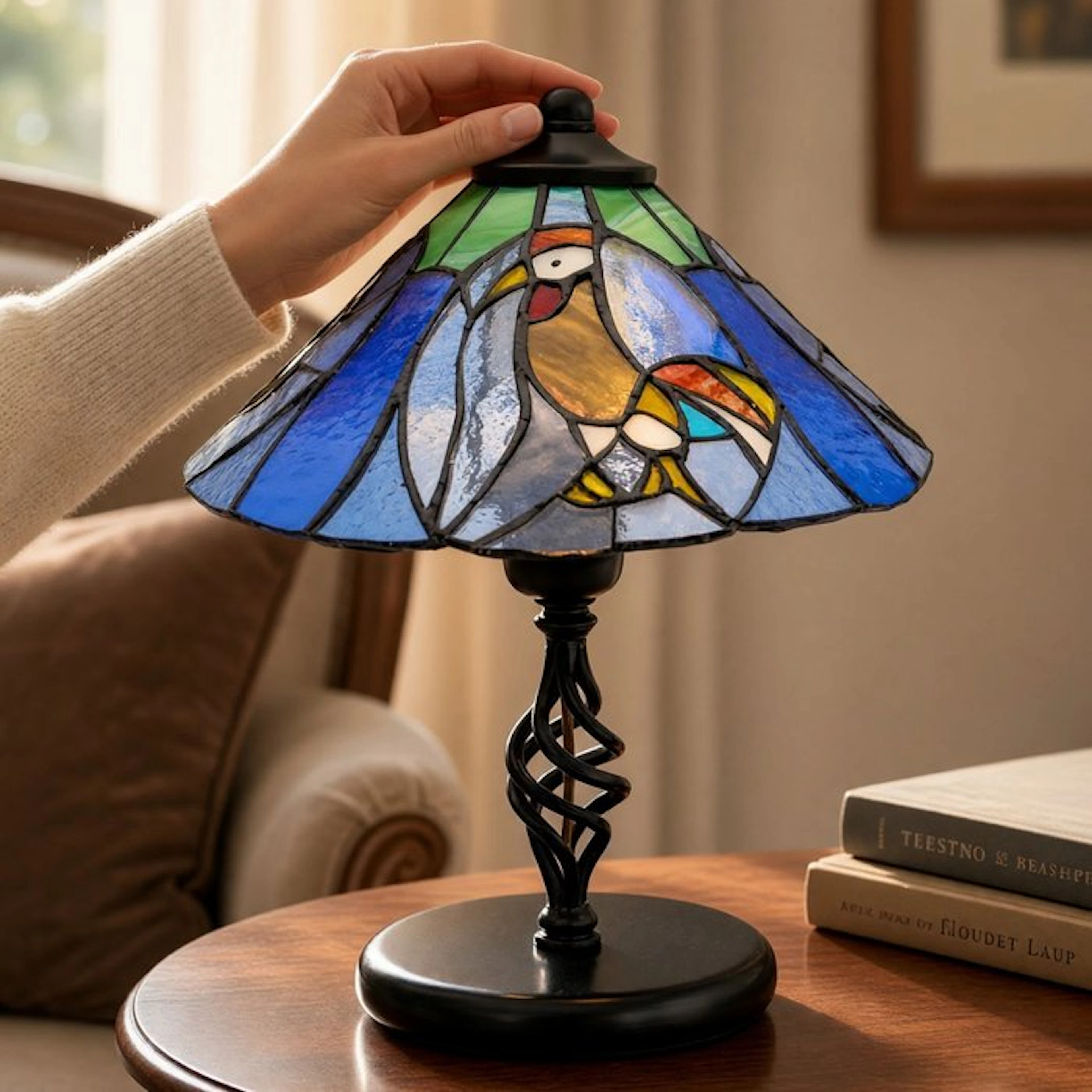 Table lamp - Model "Le Coq" in Tiffany Style 1950 – Glass...