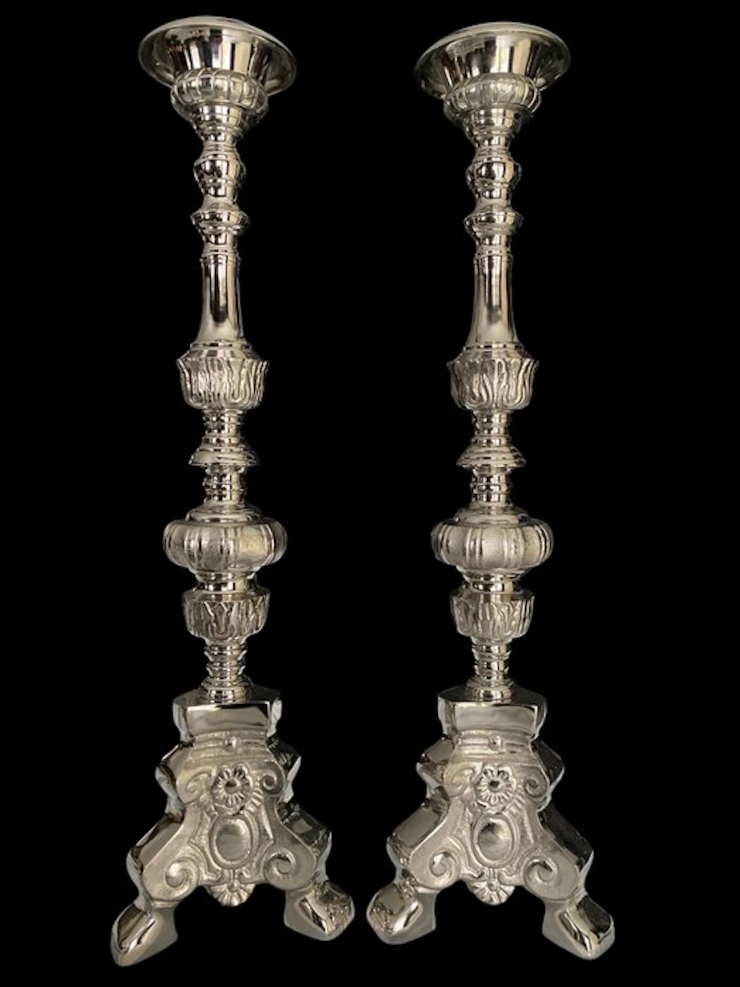Candleholder (2) - Solid Stainless Steel - Set of church candlesticks, 68 cm