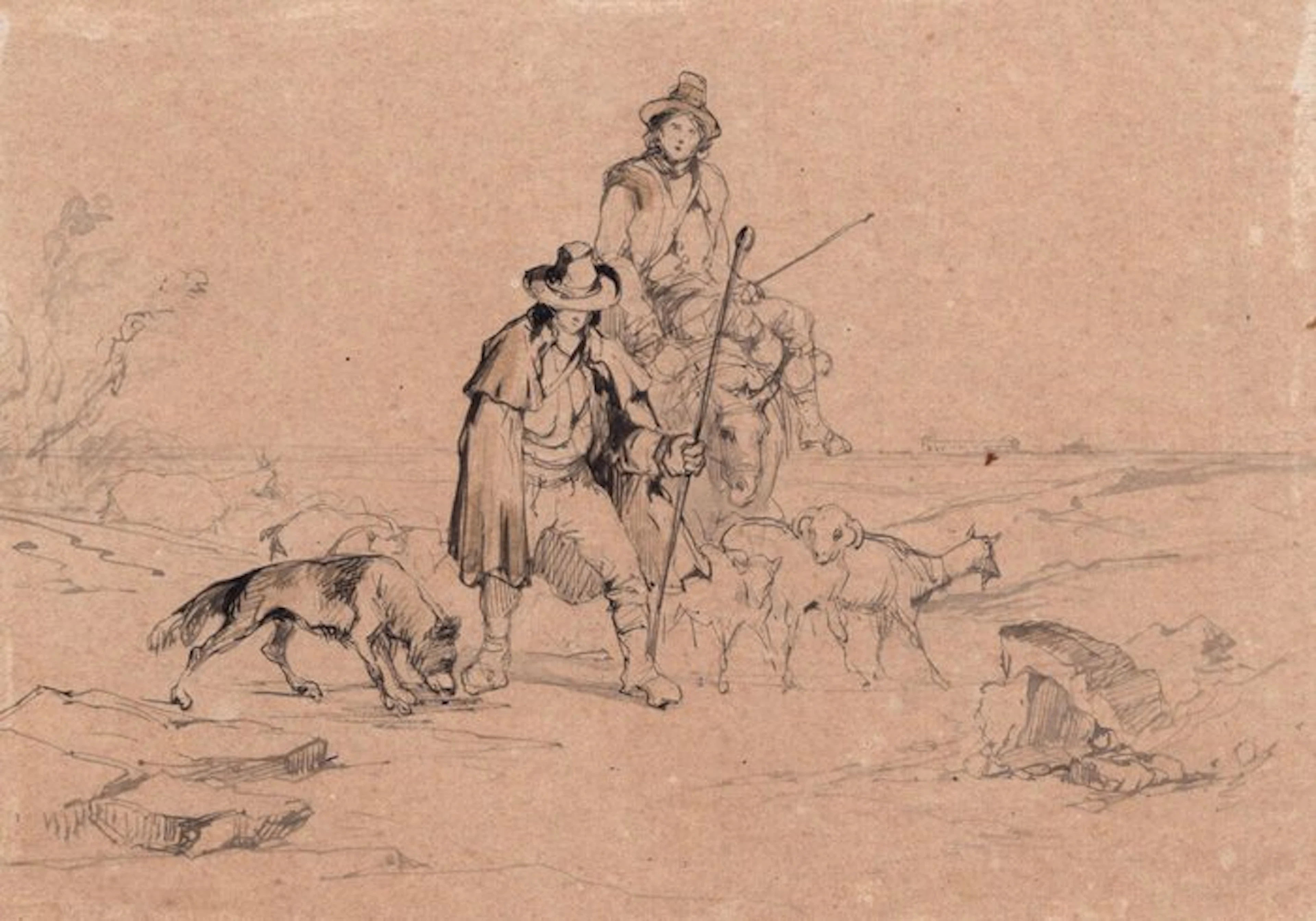 Consalvo Carelli (1818-1900), bottega di - Pastori abruzzesi con pecore