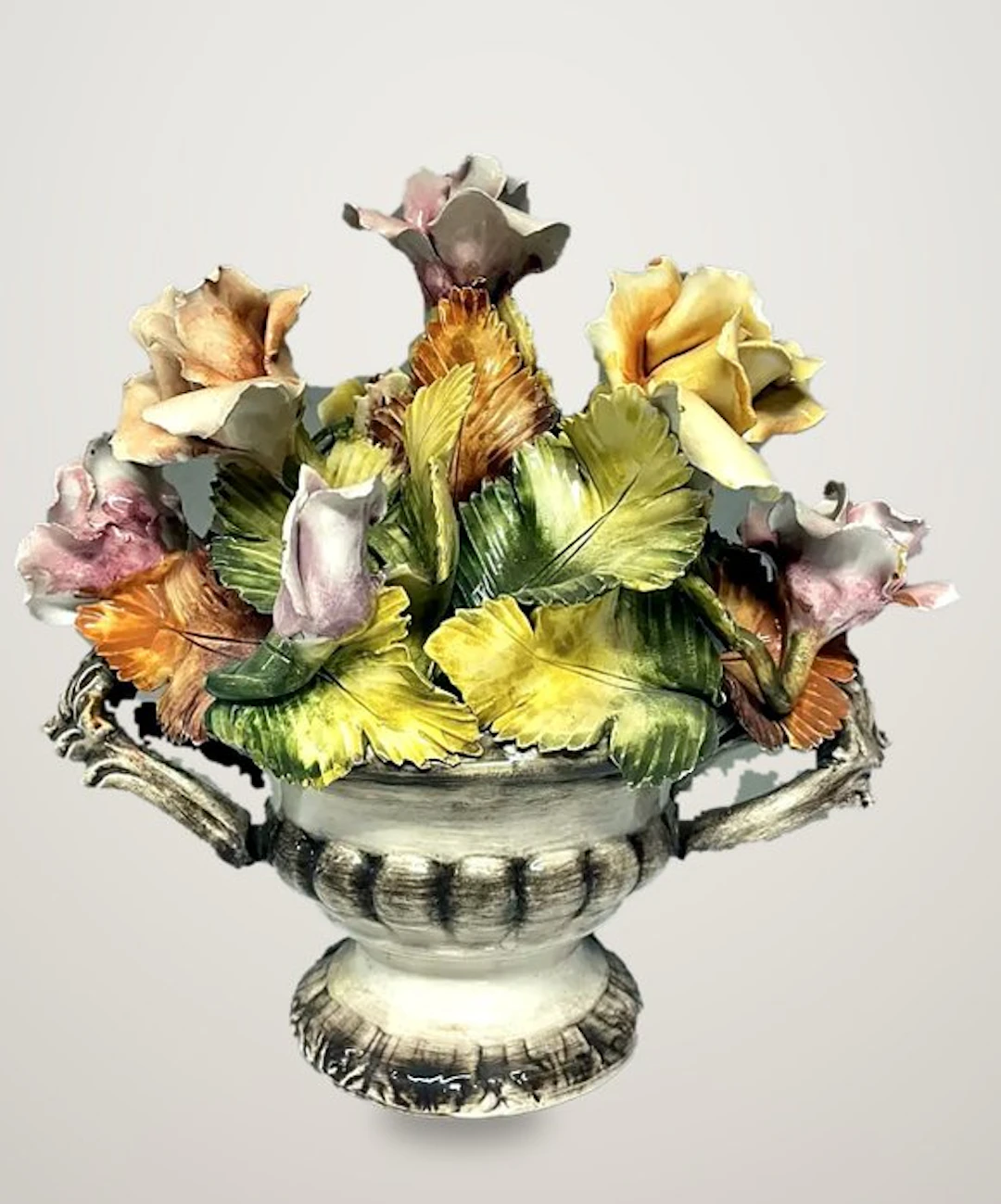 Capodimonte - Sculpture, Cestino bouquet di fiori - 25 cm - Ceramic