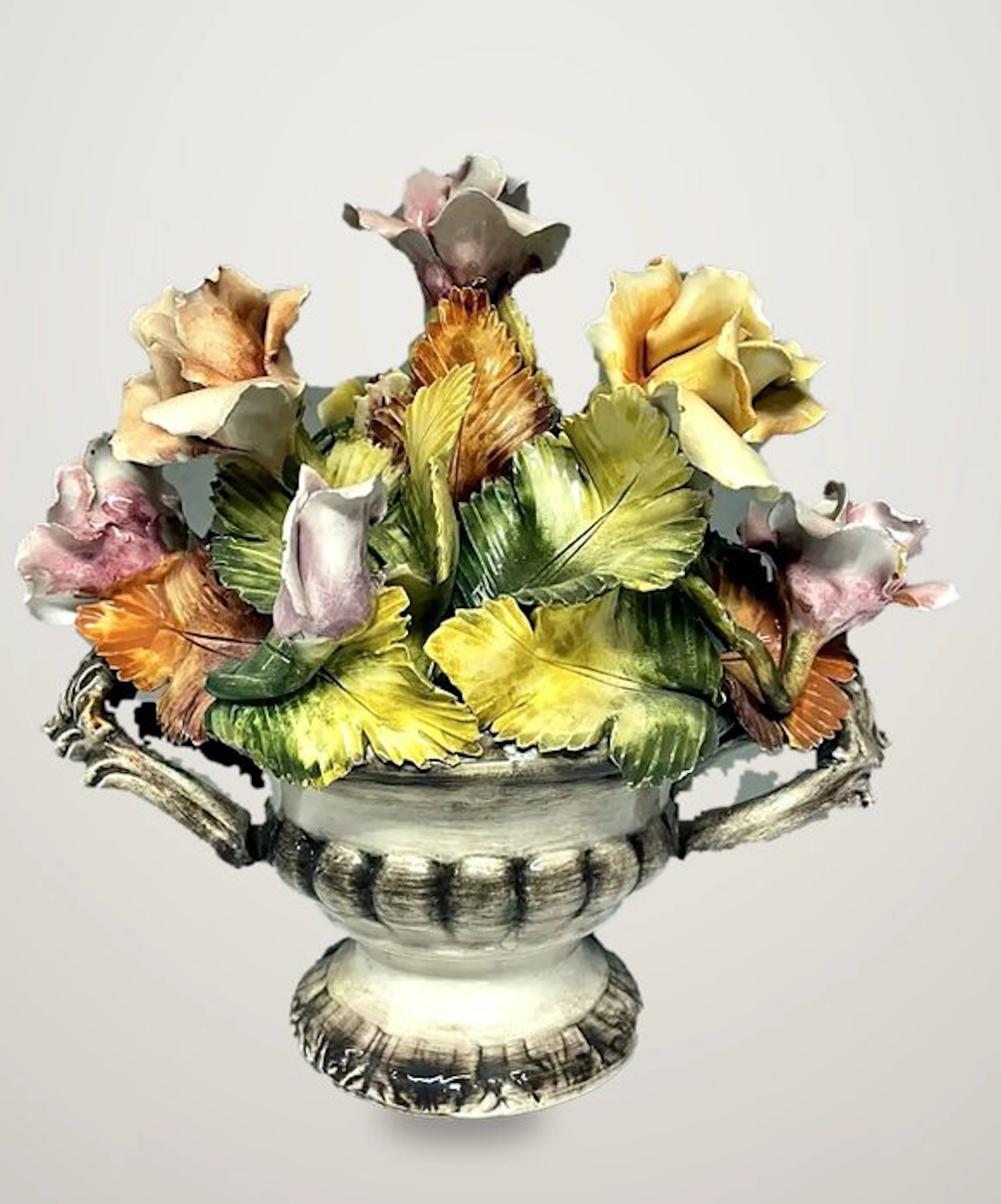 Capodimonte - Sculpture, Cestino bouquet di fiori - 25 cm - Ceramic