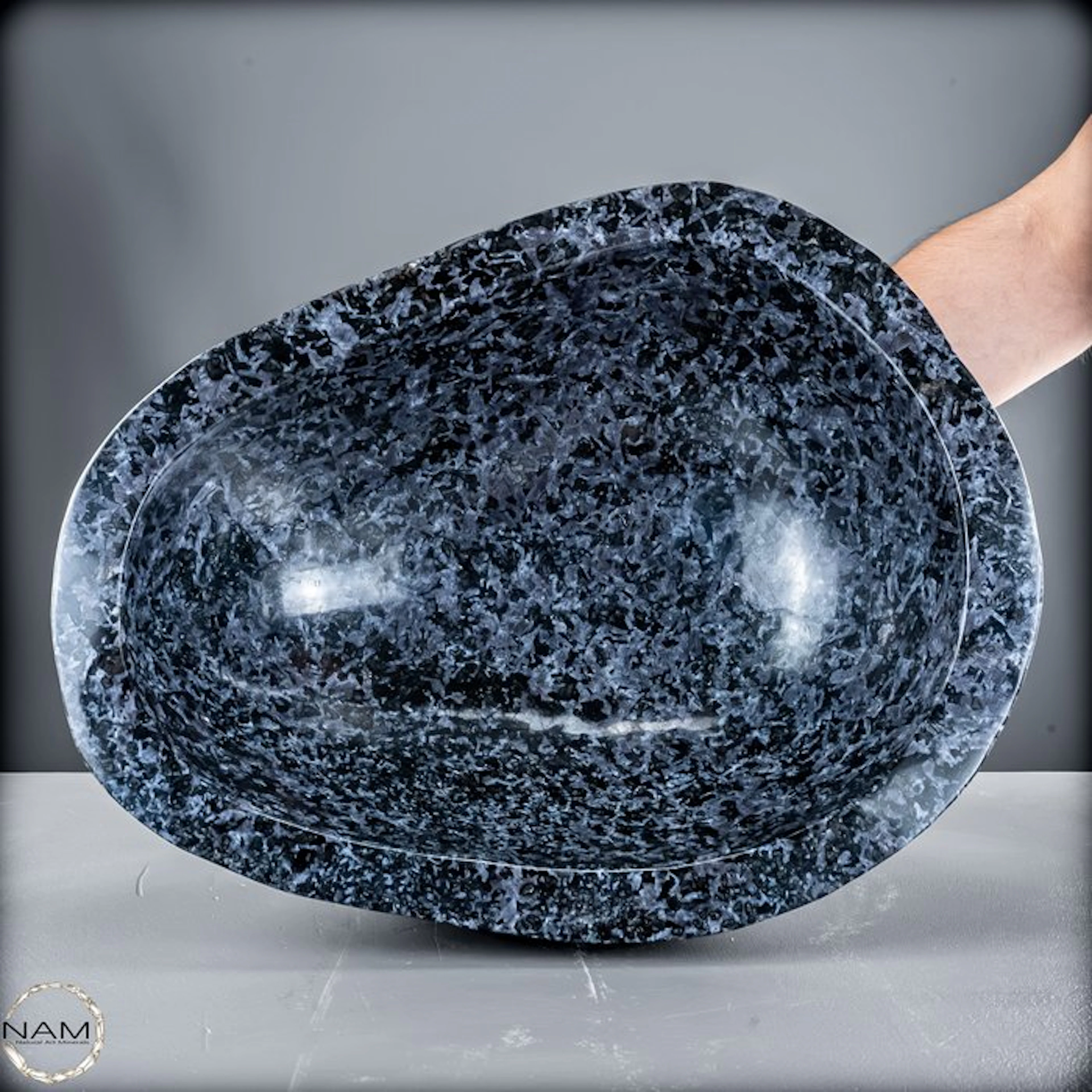 Natural Indigo Gabbro - Merlinite bowl of the highest quality
