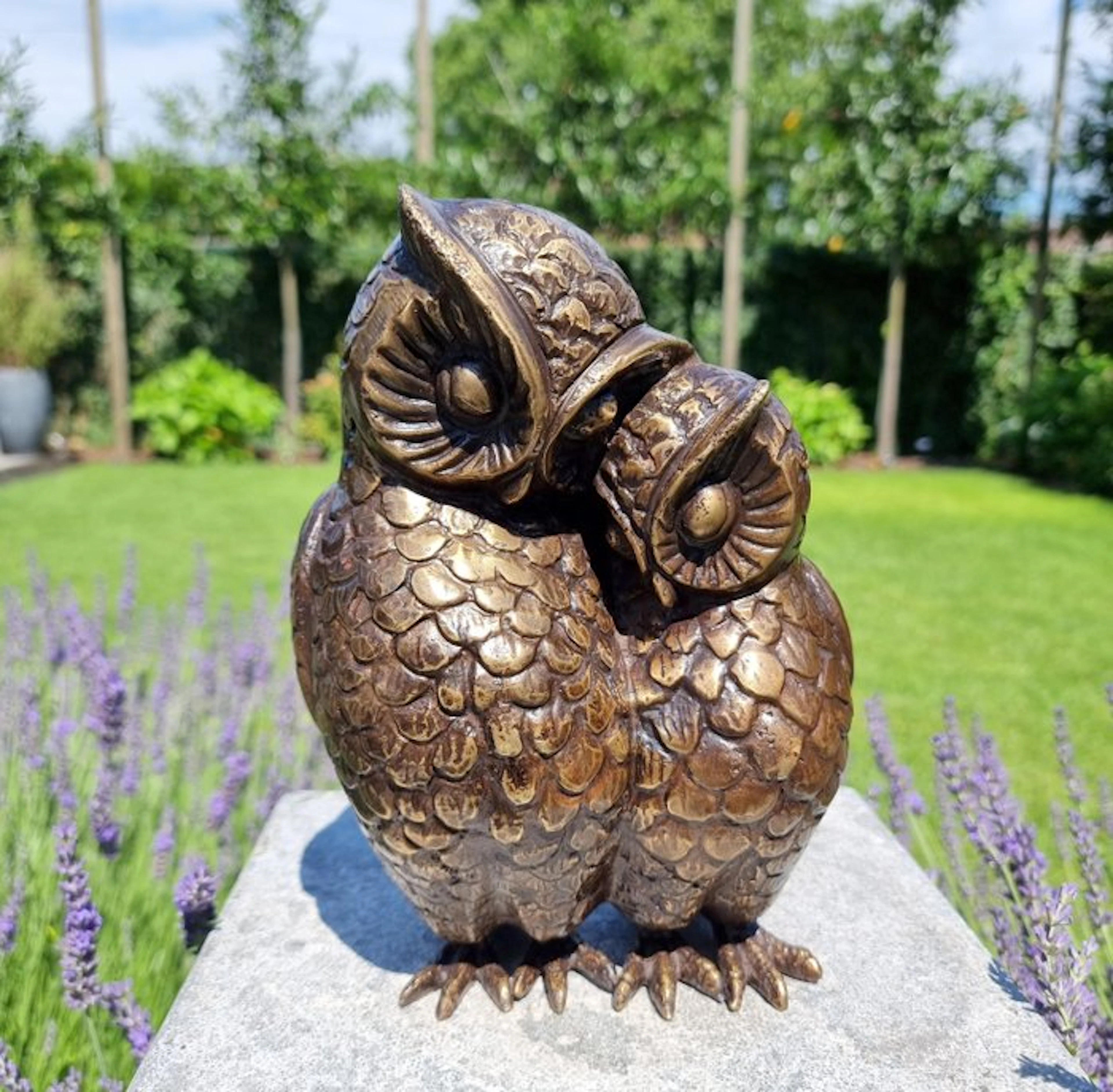 Figurine - Cuddling owls - Bronze