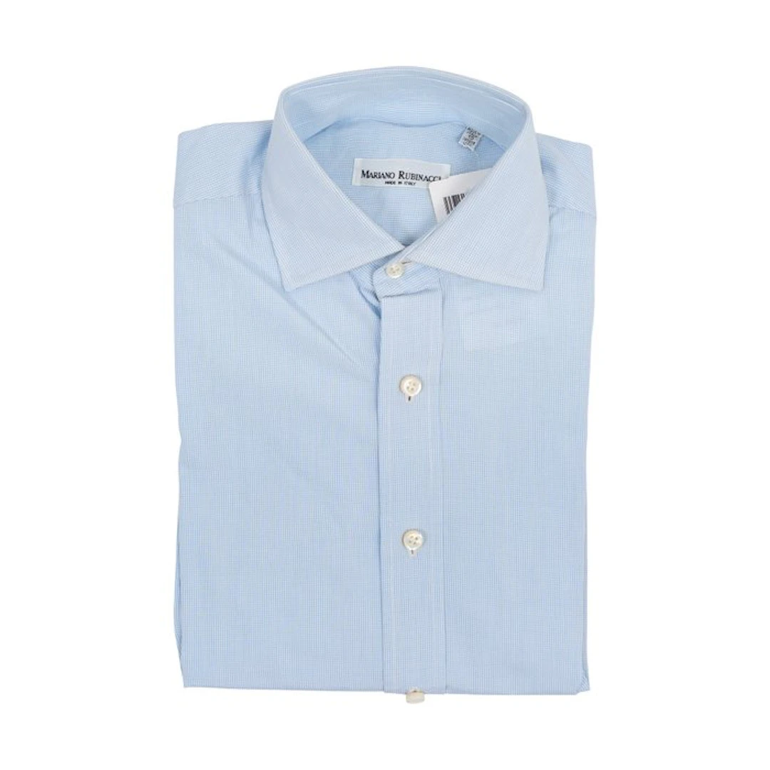 RUBINACCI NAPOLI - Size 15 - 38 - Blue Shirt Micro-Checks...