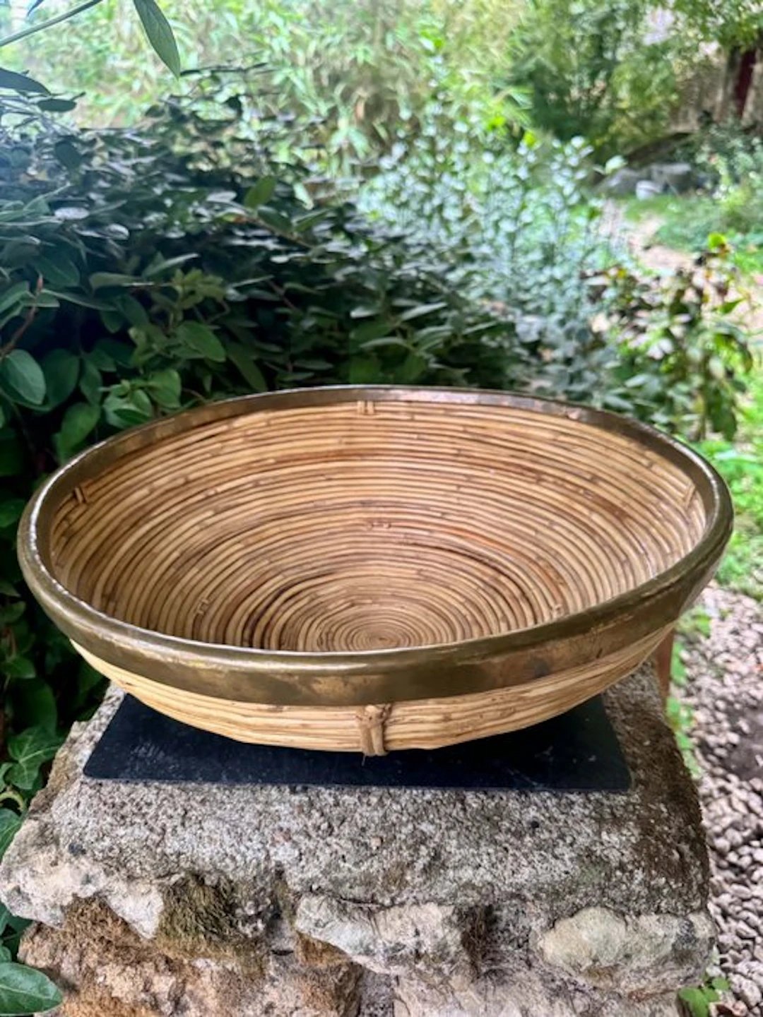 In the style of Gabriella Crespi - Basket - Rattan, Brass - The Sixties
