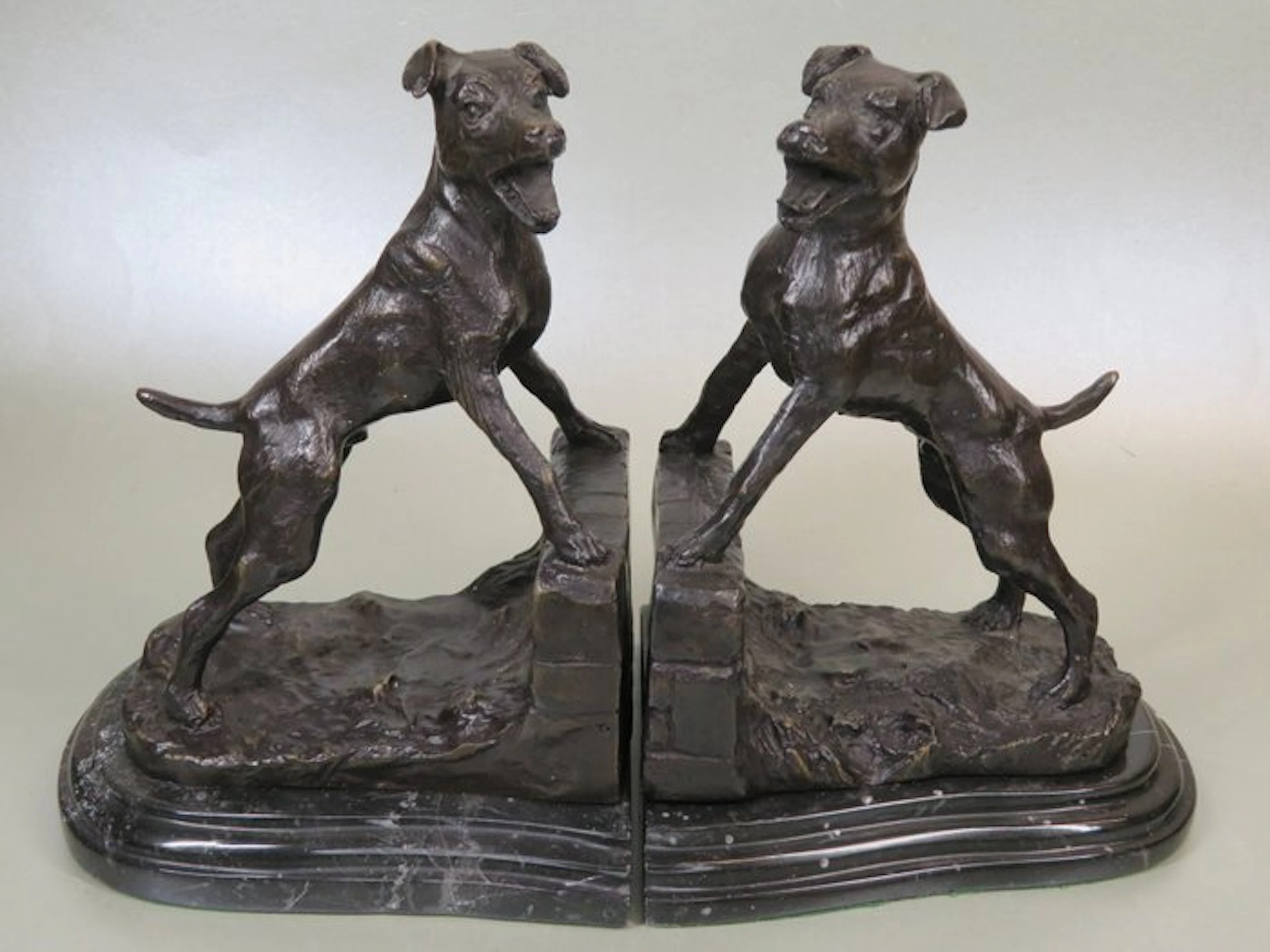Hond met marmeren bases, Edouard Drouot (1859-1945) - Bookends - Bronze, Marble