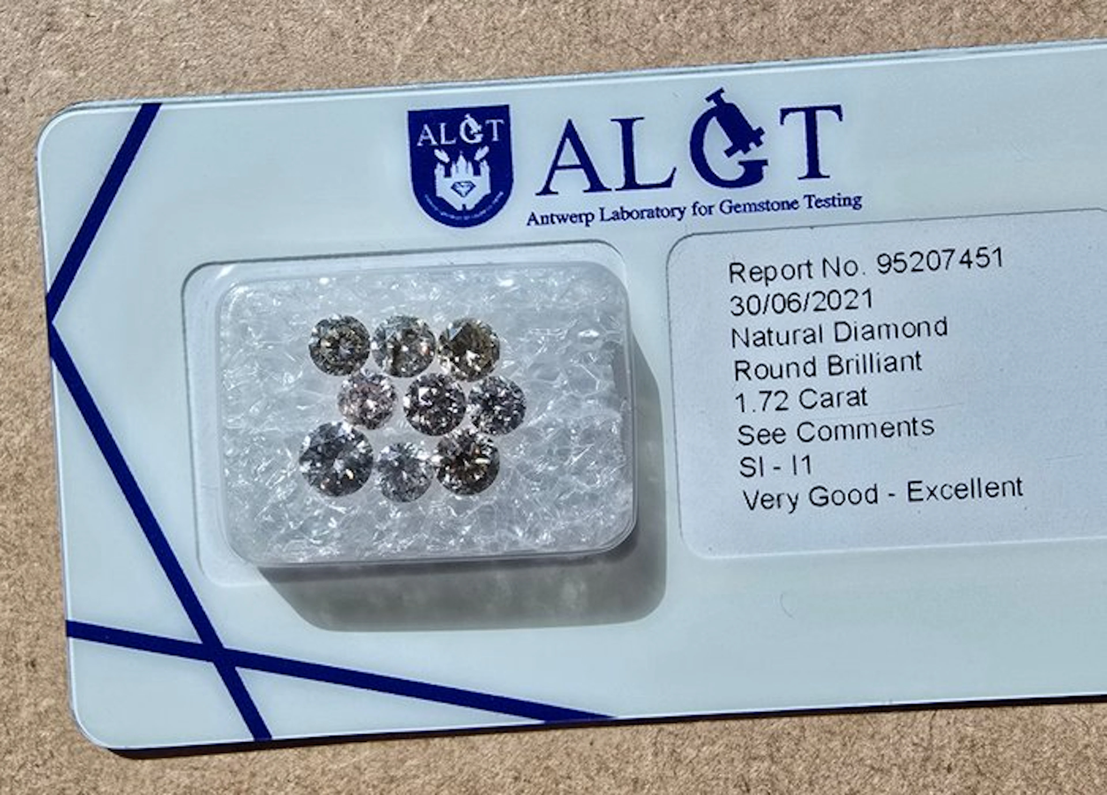 9 pcs Diamond (Natural) - 1.72 ct - Round - SI1 - Antwerp...