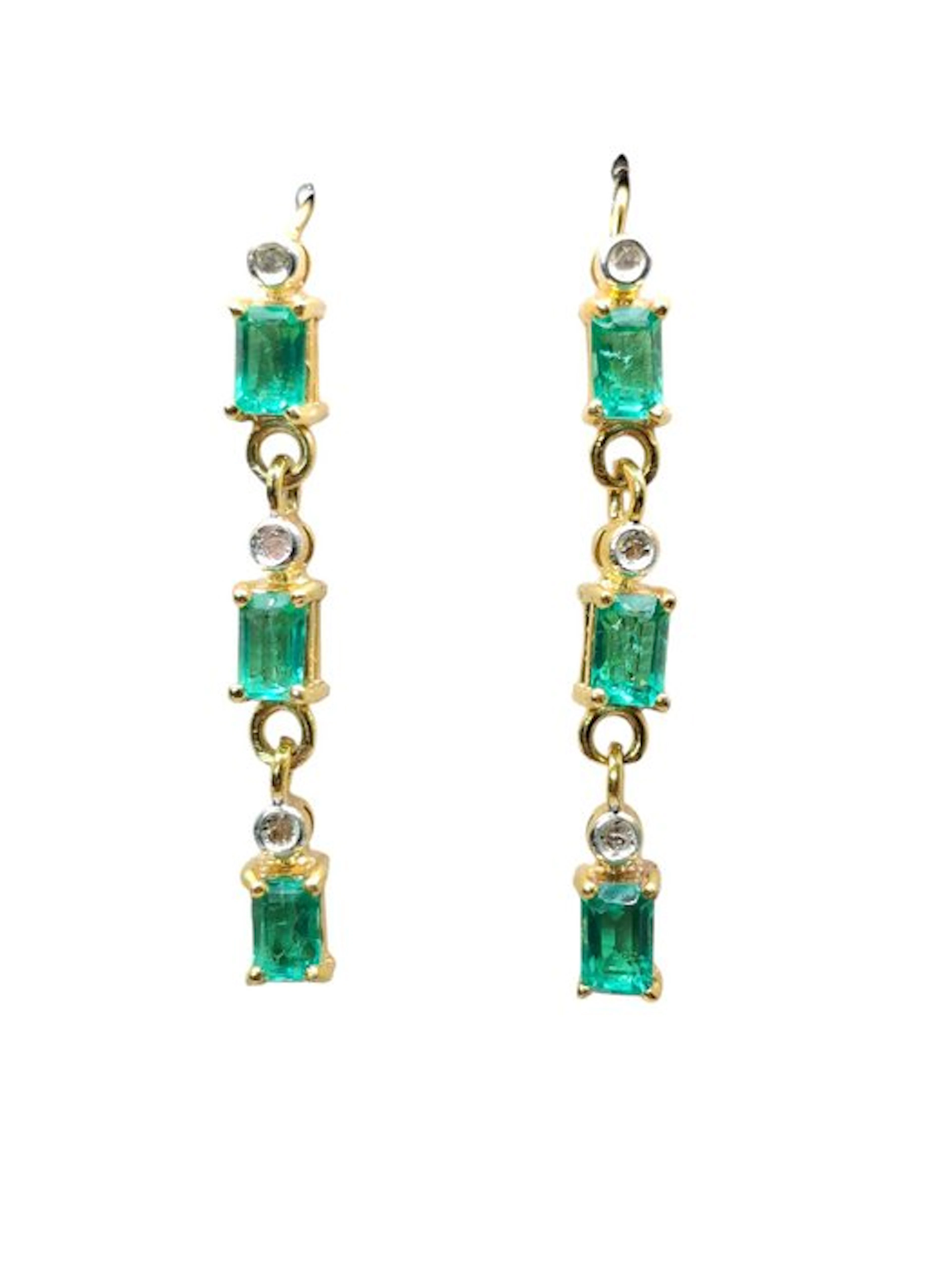 No reserve price - Earrings - 9 kt. Silver, Yellow gold Emerald - Diamond