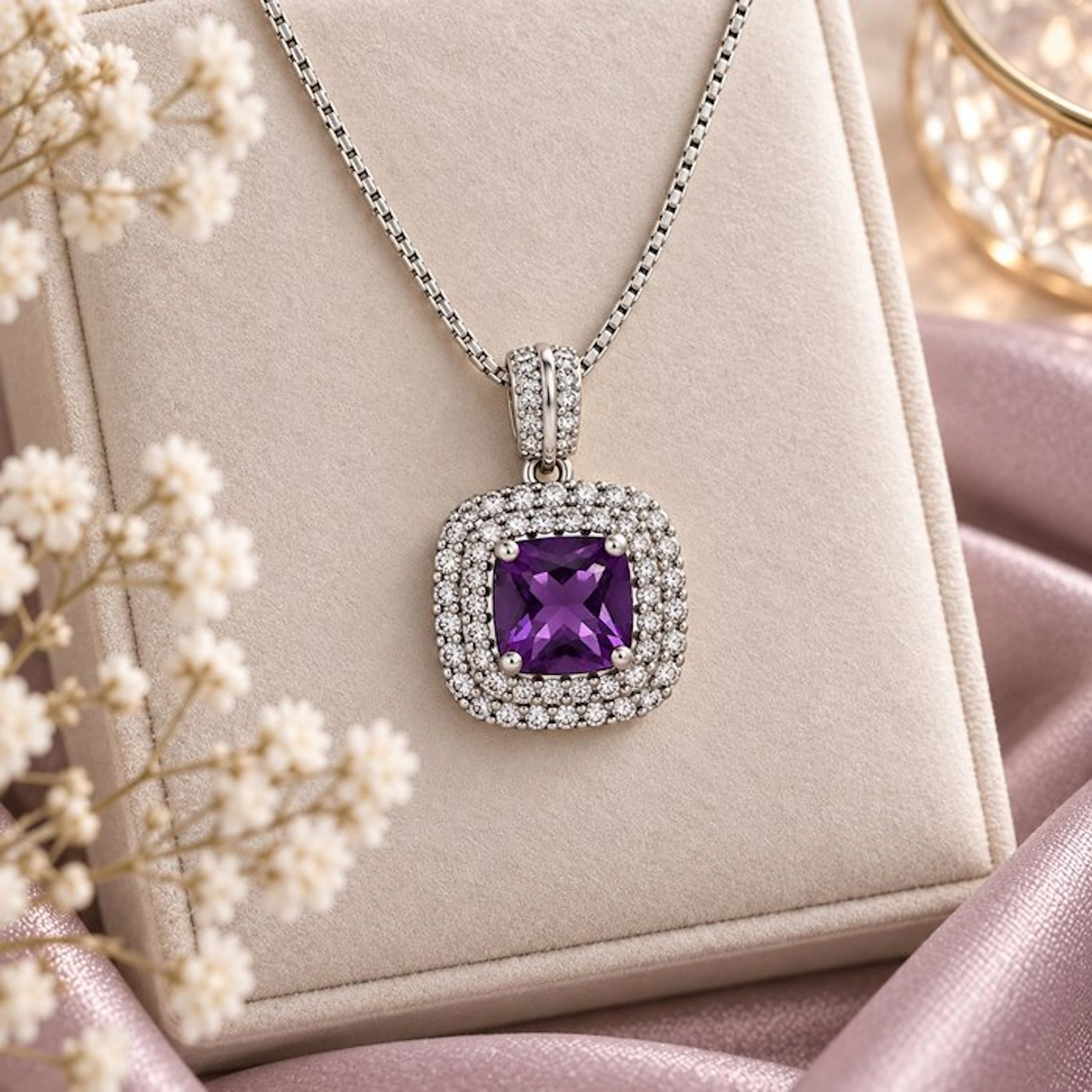 No reserve price - Necklace Gold-plated Amethyst - Topaz - 18K Gold Plated
