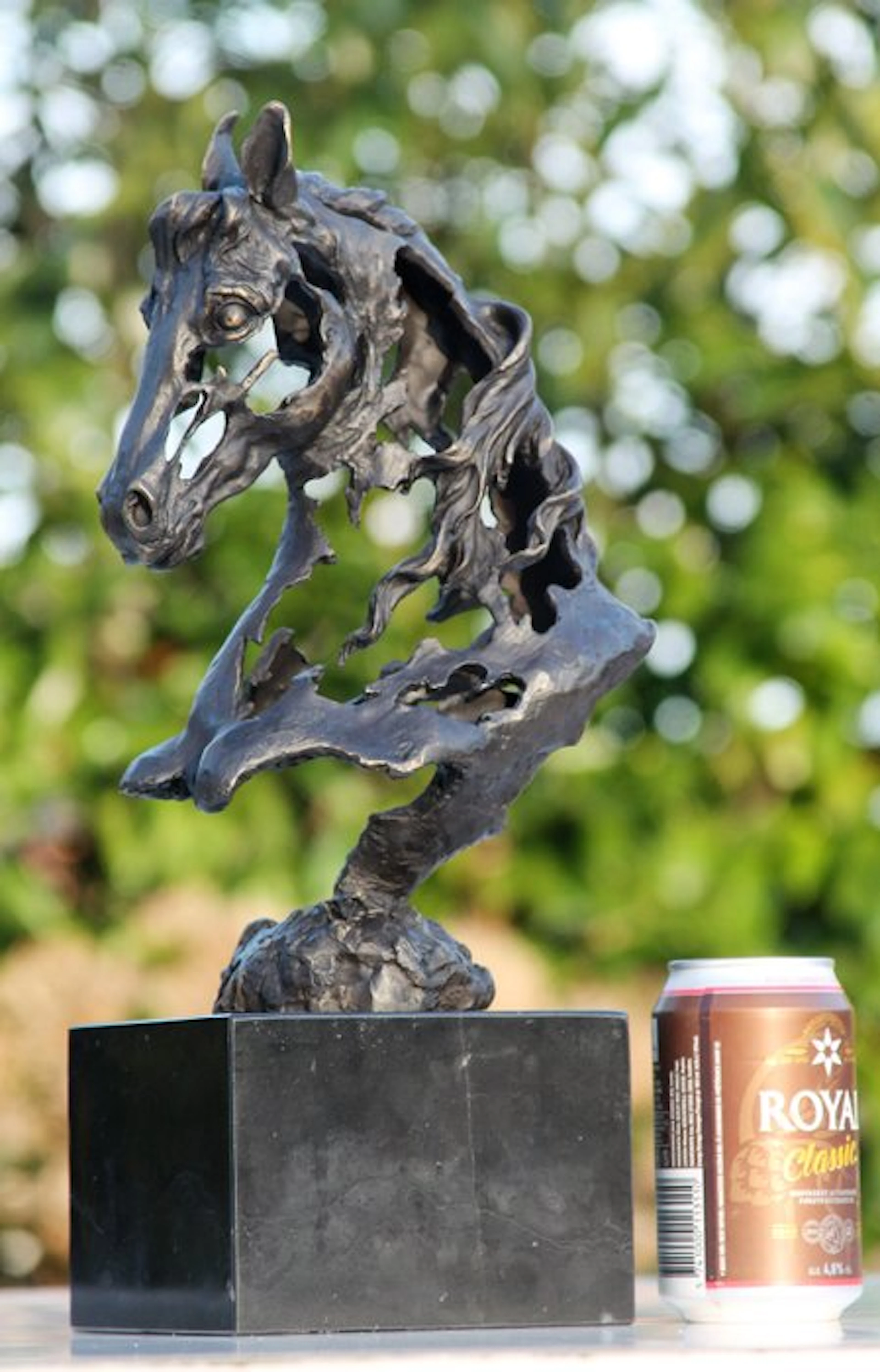 Statue, abstact horse head - 40 cm - bronze marble