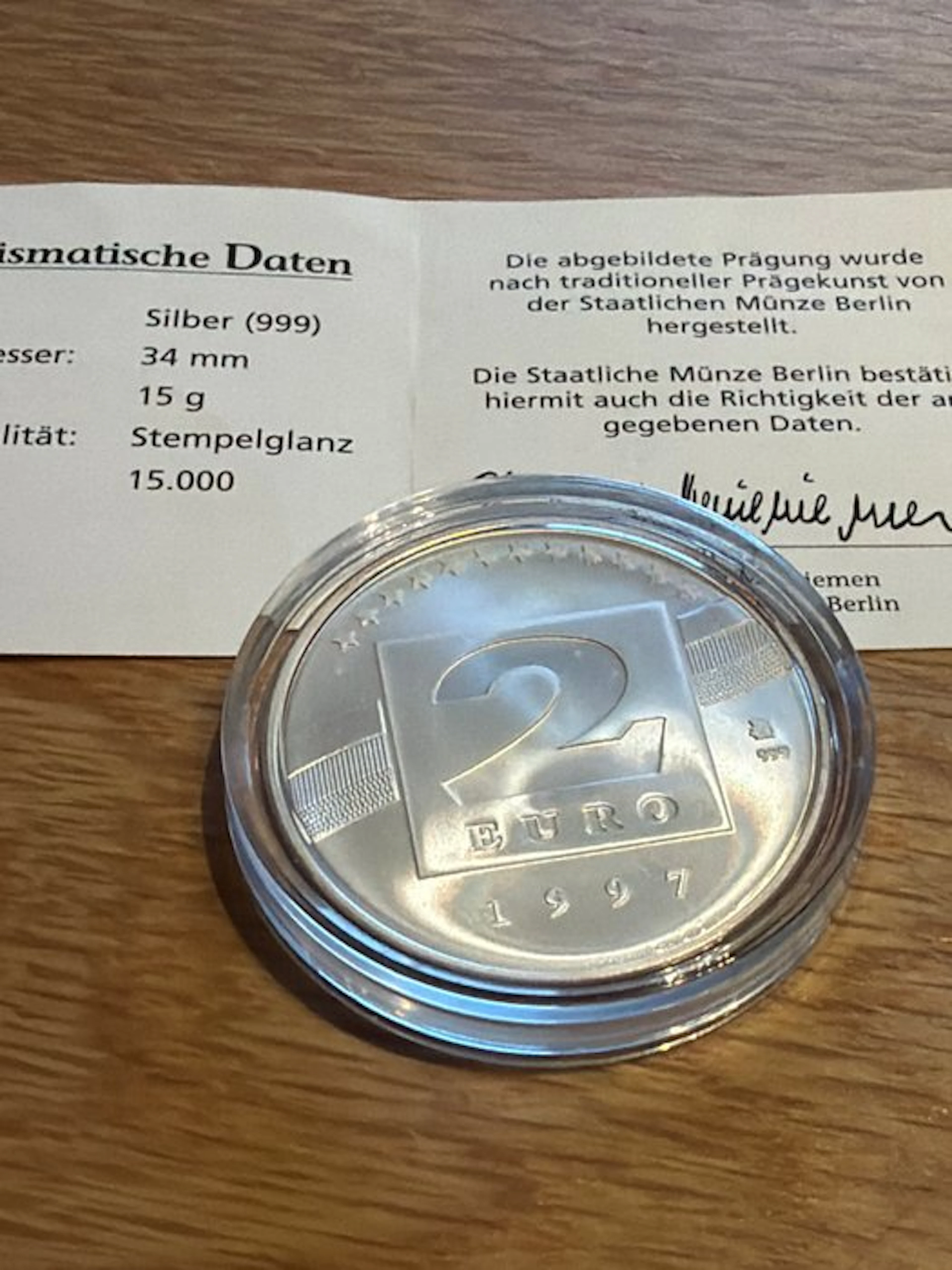 Germany. Silver medal 1997 2 Euro Deutschland 15g (.999)...