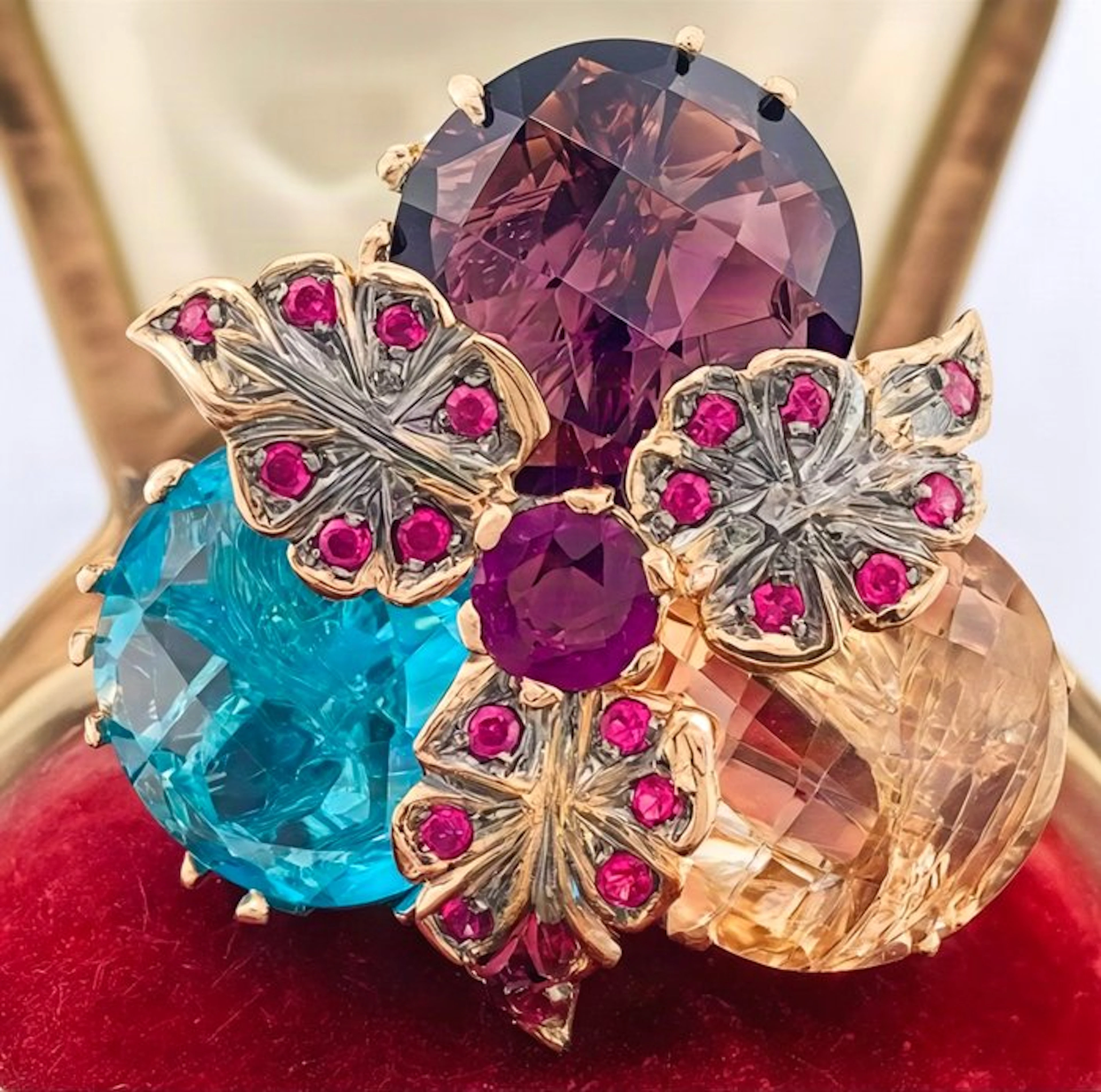 No reserve price - Ring - 9 kt. Rose gold, Silver Topaz - Amethyst