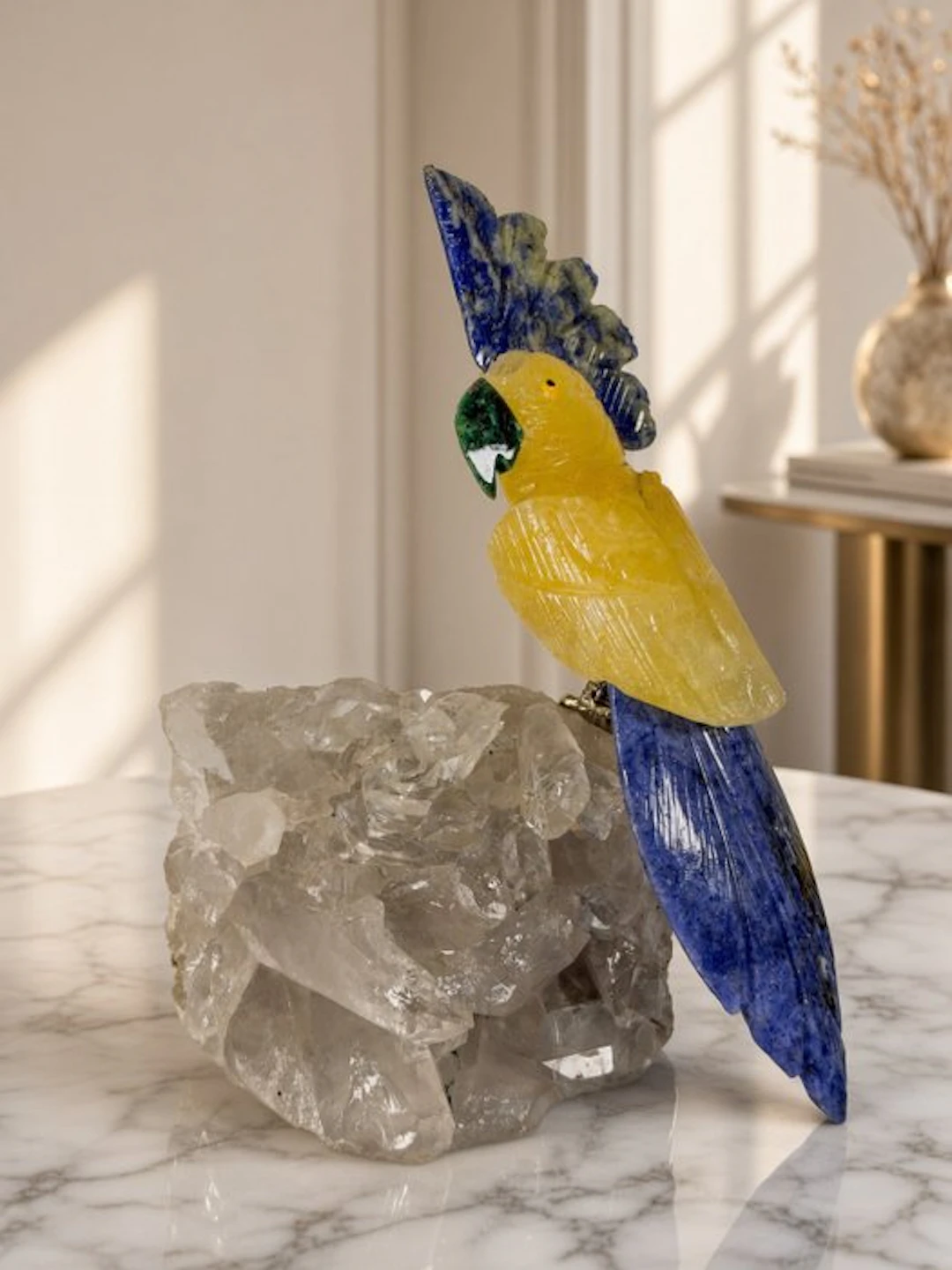 NO RESERVE PRICE - rare piece - Hand-carved yellow parrot...