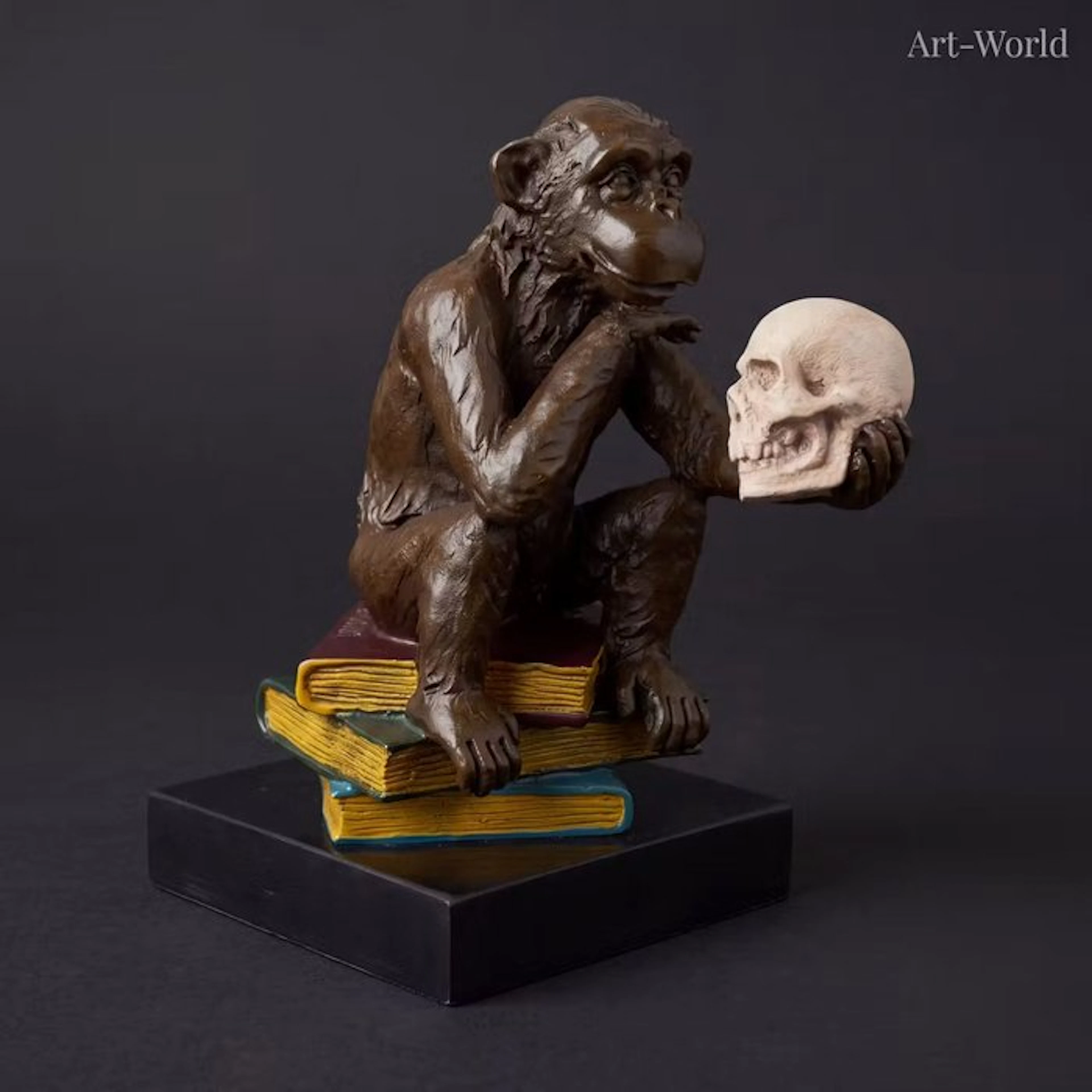 Statue, “De wijze aap” - 14.5 cm - Bronze, Marble