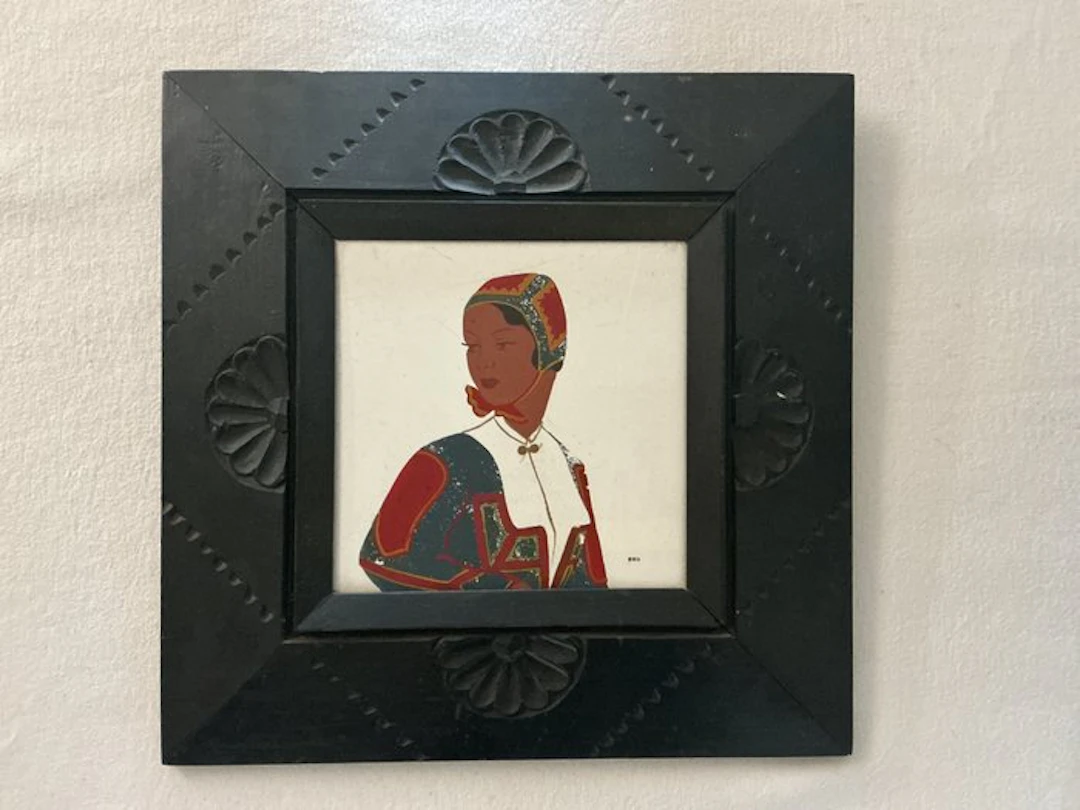 Tile - Female figure in a traditional Sardinian costume