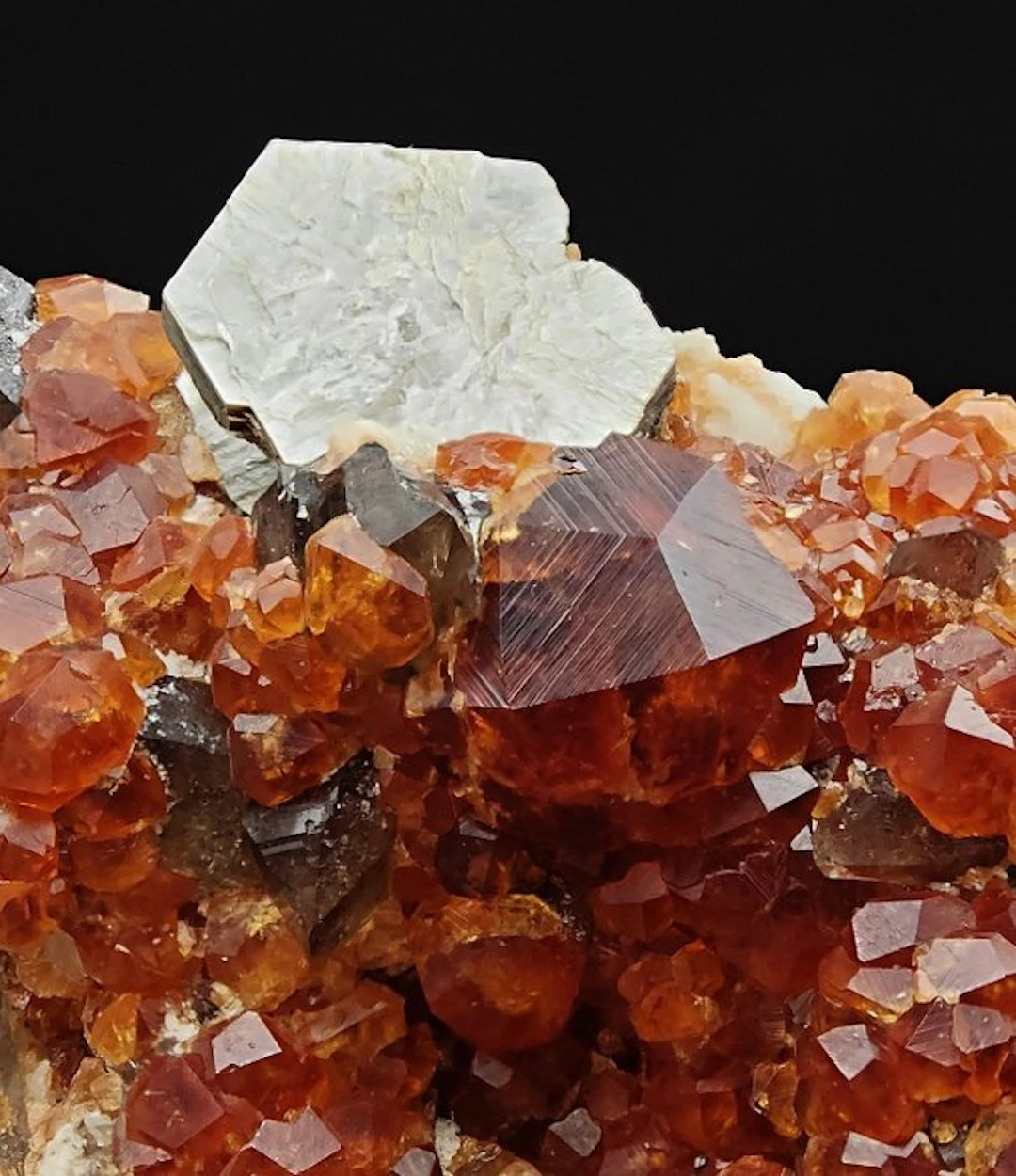 Splendid spessartine with smoky quartz and muscovite