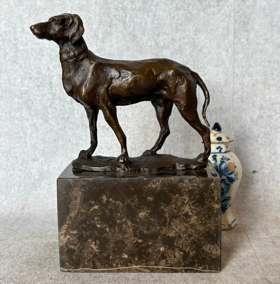 Statue, Hazewindhond 19.5 cm - 19.5 cm - Bronze, Marble