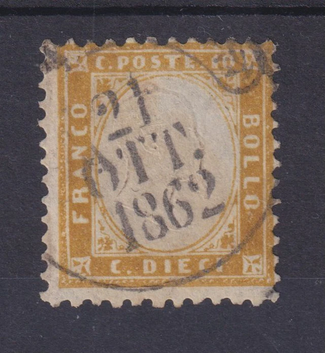 Italy Kingdom 1862 - 10c Olive Bistro VEII
