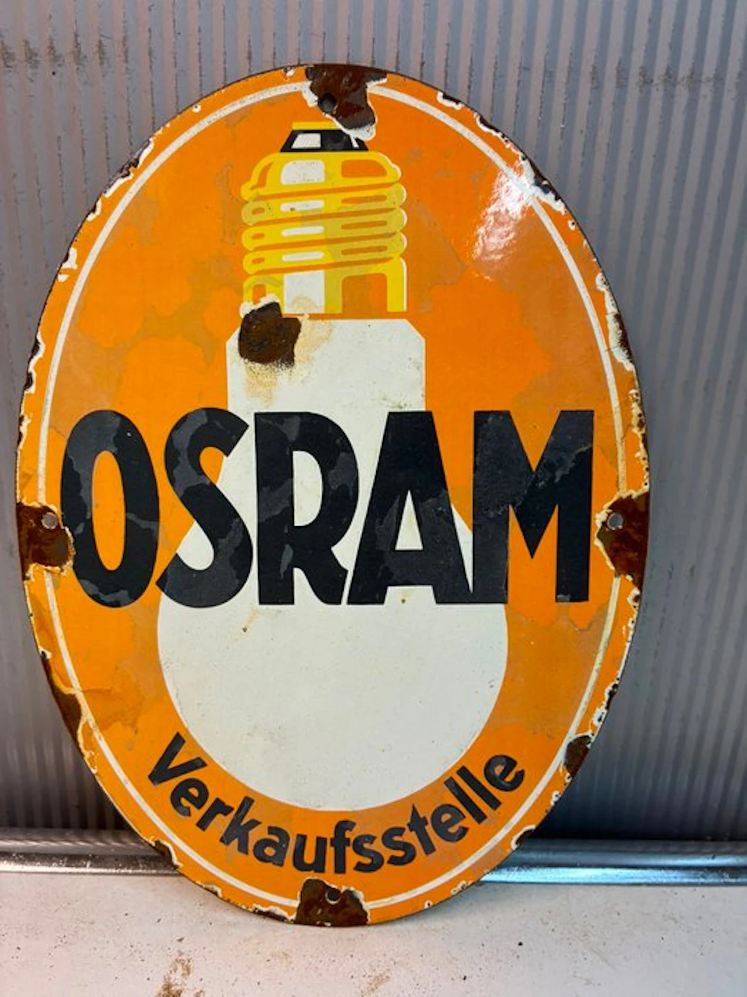 Osram – Verkaufsstelle – Ovaal Emaille Reclamebord - Enamel sign - Enamel