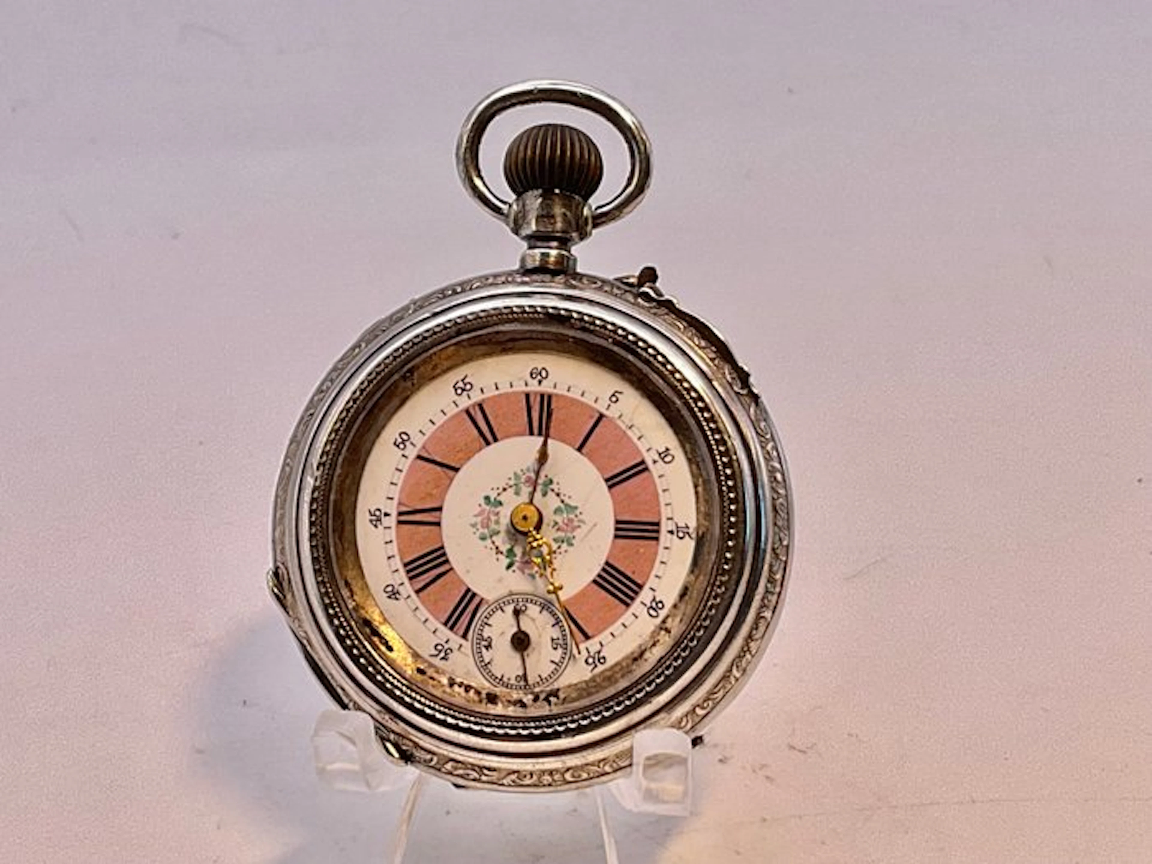 Cilindro Patent Remontoir . Argento . Quadrante bicolore . 1900 - 1850-1900