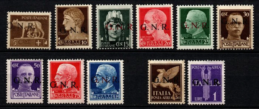 Italy 1944 - G.N.R. stamp series with some varieties.