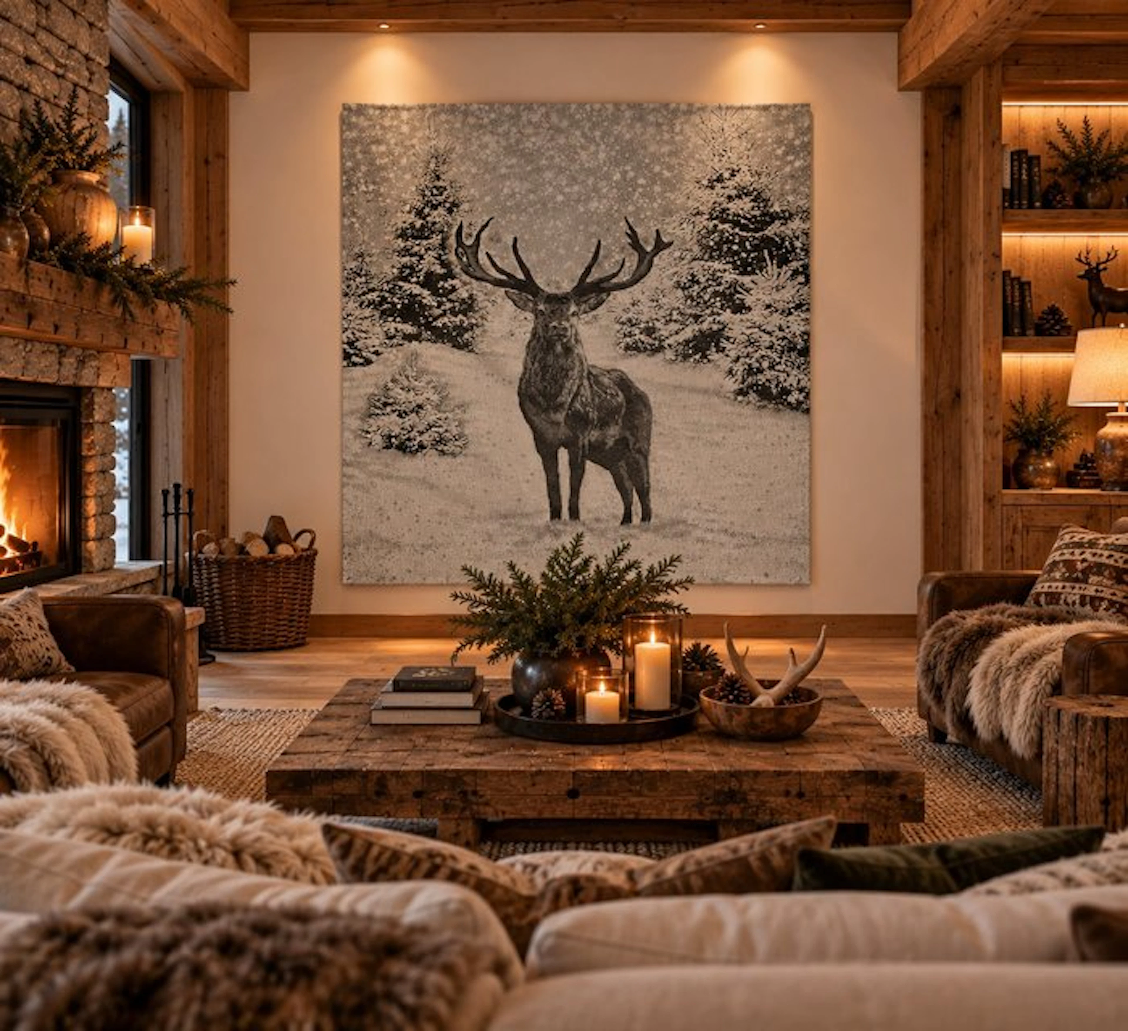 Alpaca Jacquard tapestry "Majestic Stag Under the Snow"...