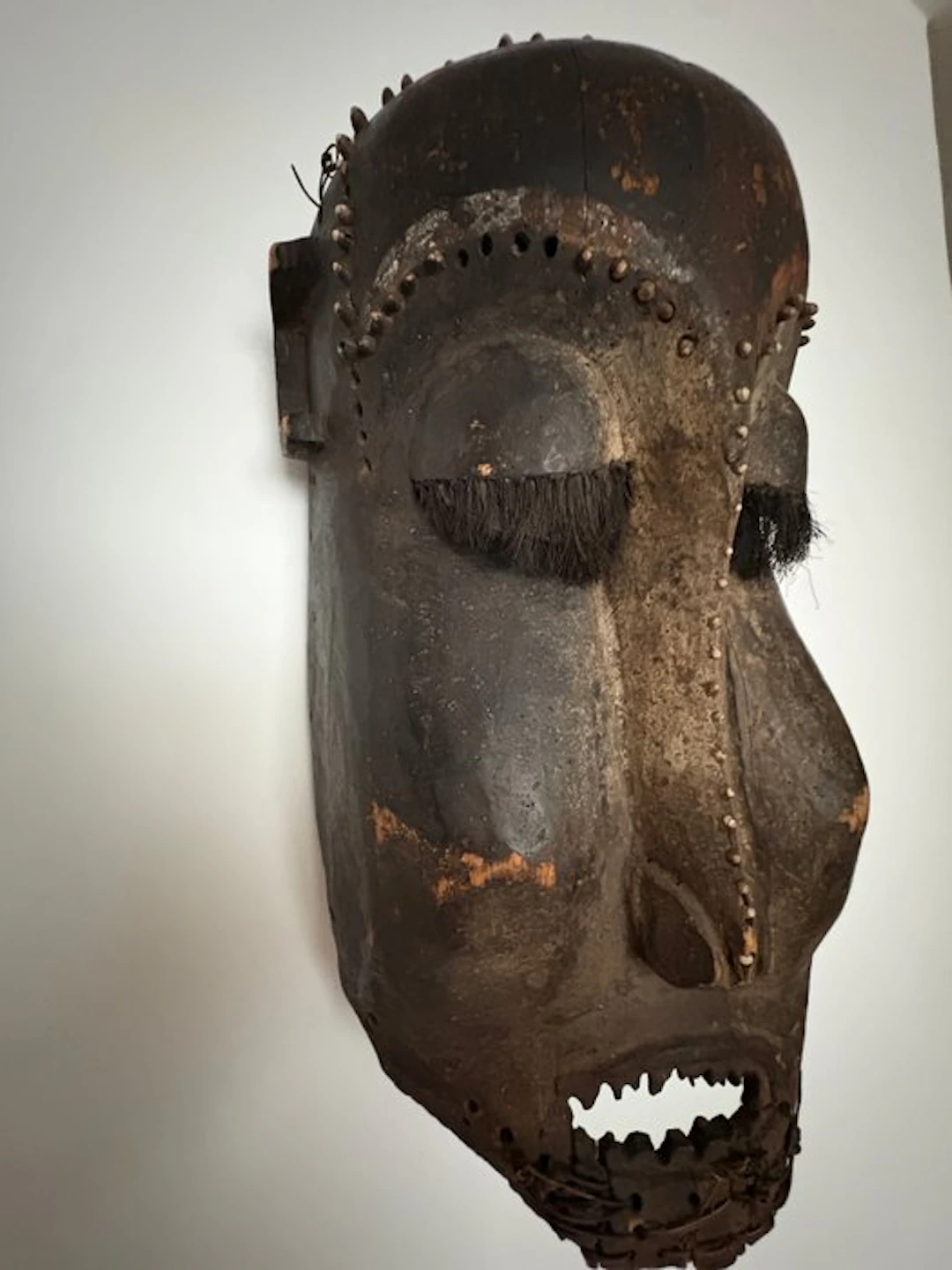 Large zoomorphic helmet mask with shell trim. - West Africa (No reserve price)