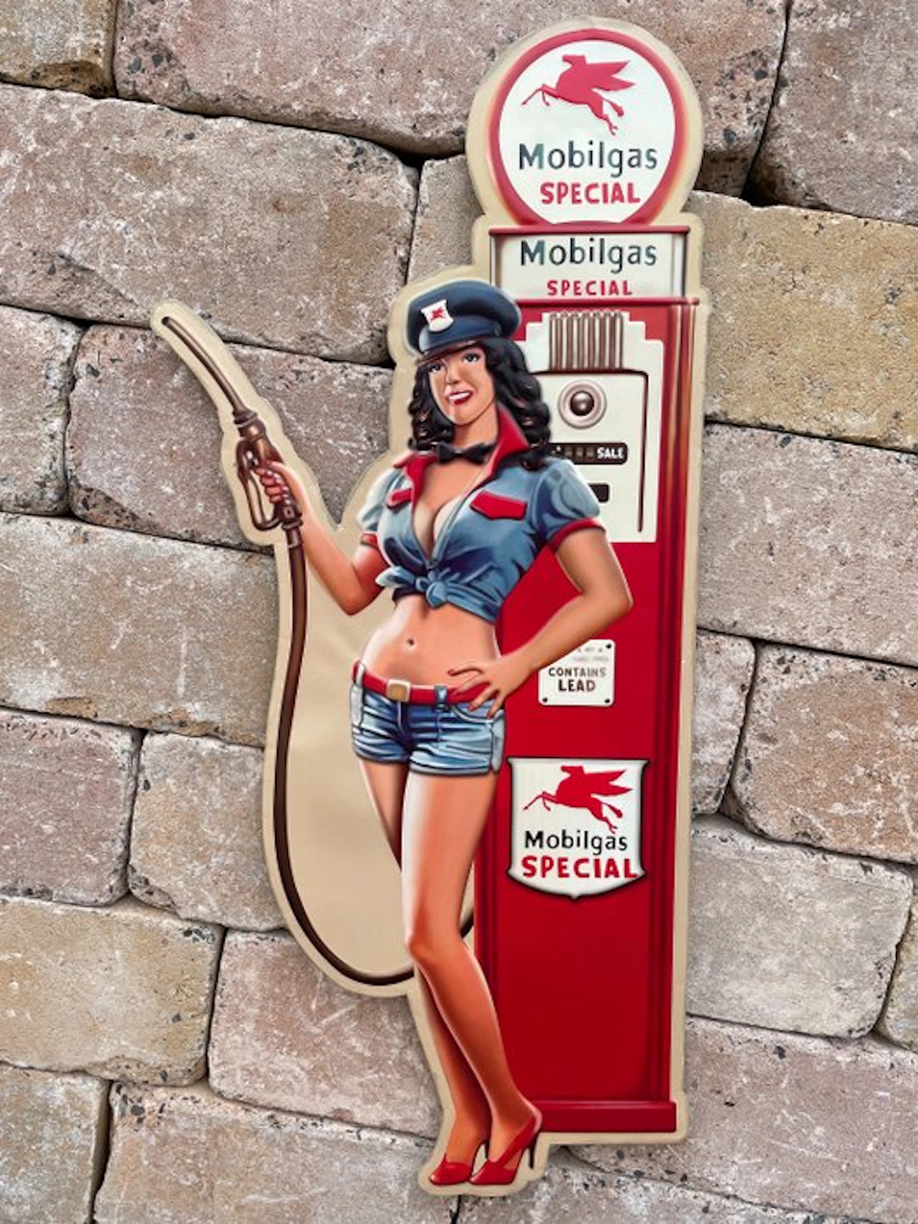 Mobilgas Pin-Up Tin Sign