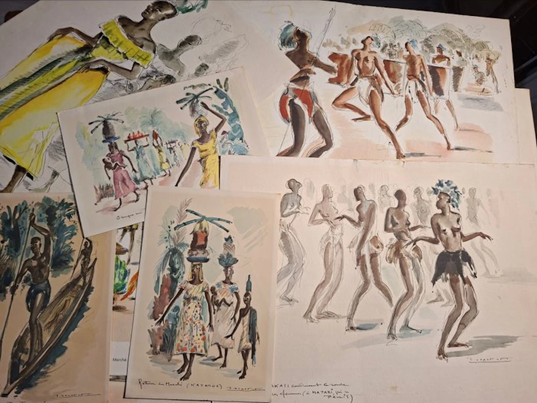 Paul Daxhelet - 9 Aquarelles/ Congo Belge - 1950s
