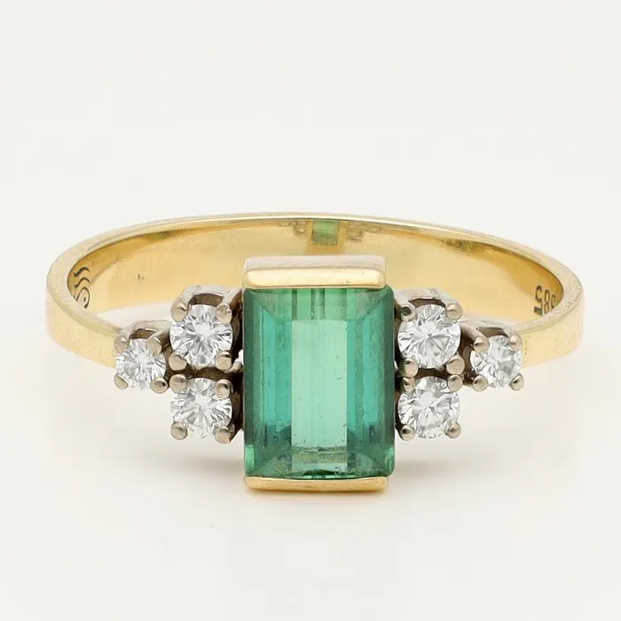 Ring - 14 kt. Yellow gold, White gold Emerald - Diamond