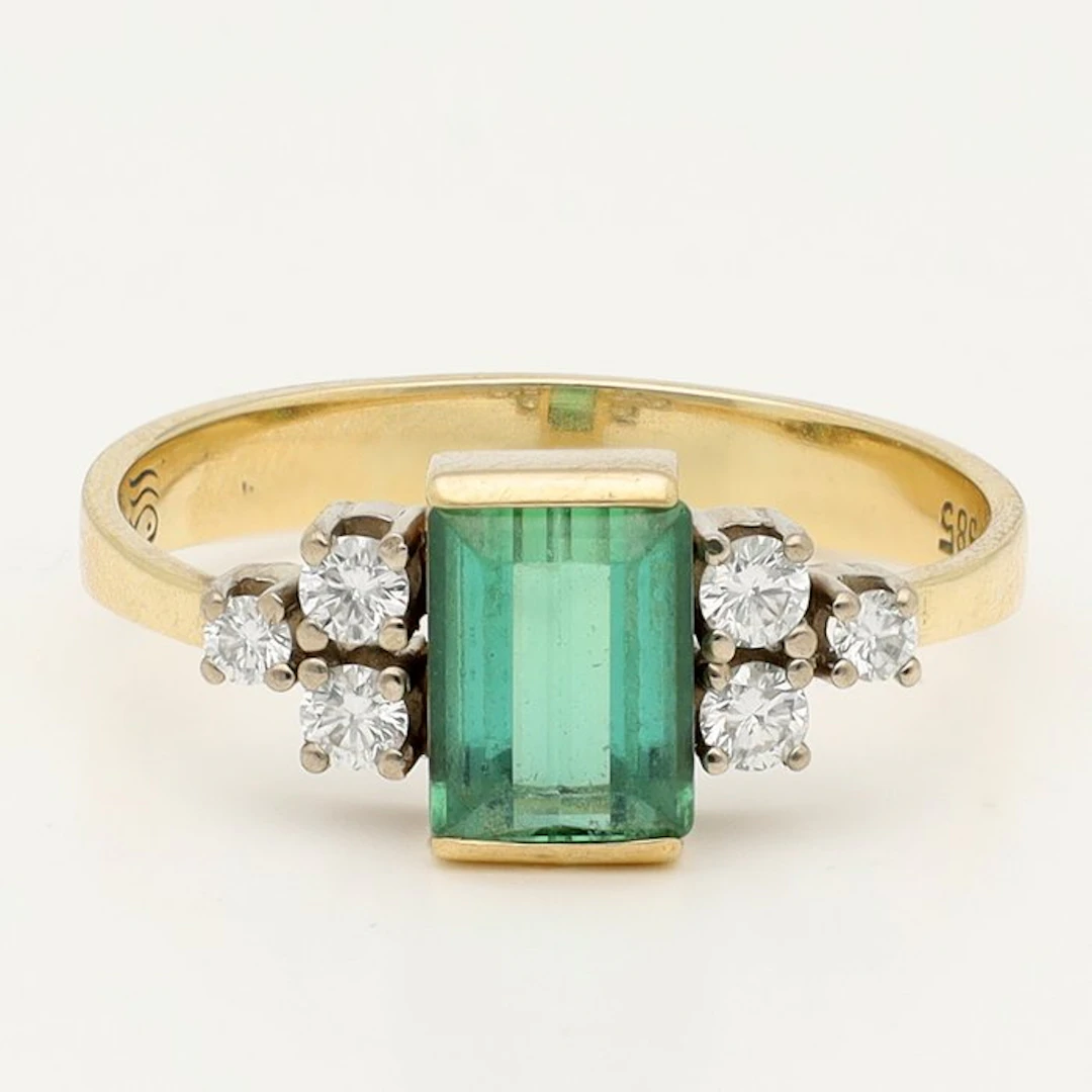 Ring - 14 kt. Yellow gold, White gold Emerald - Diamond