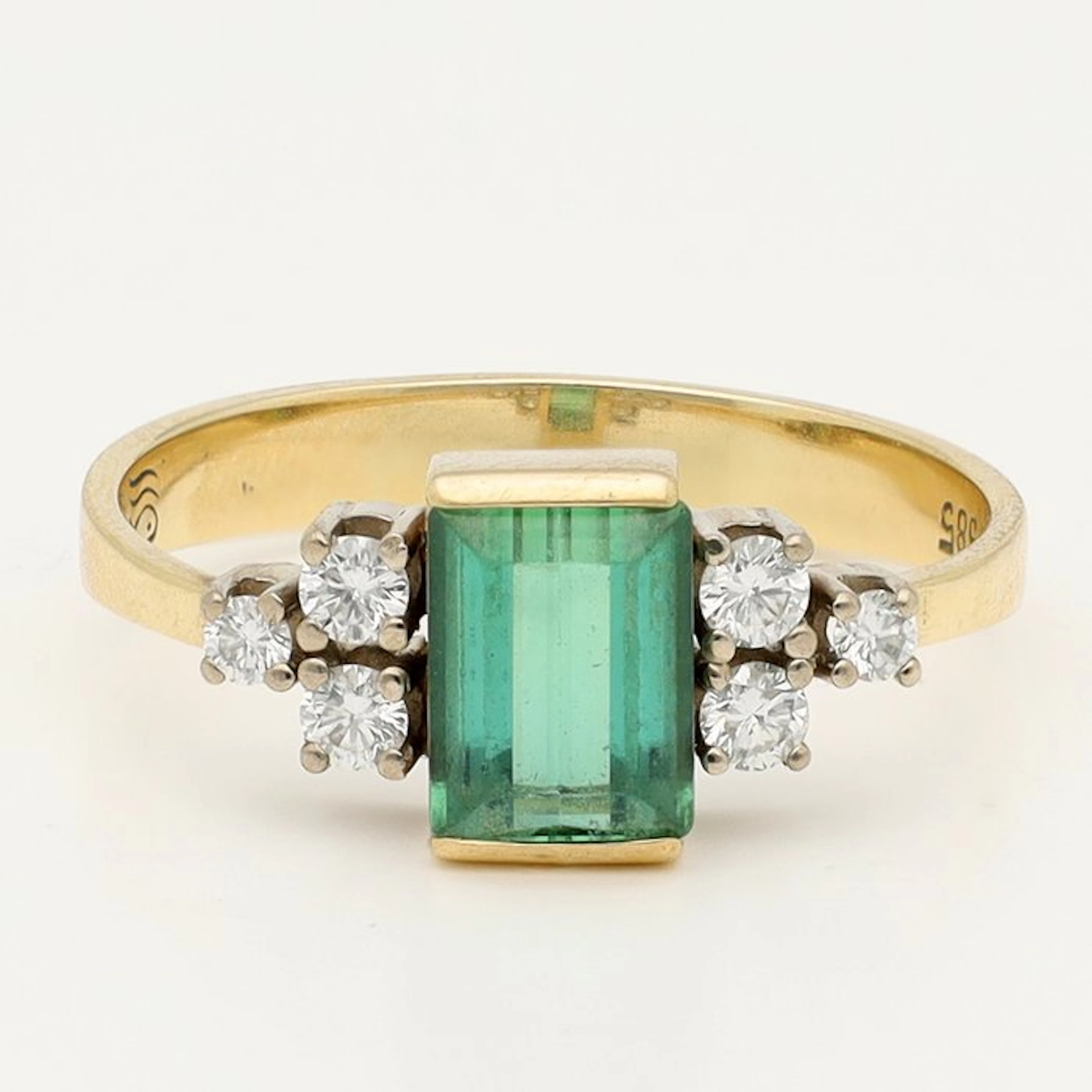 Ring - 14 kt. Yellow gold, White gold Emerald - Diamond