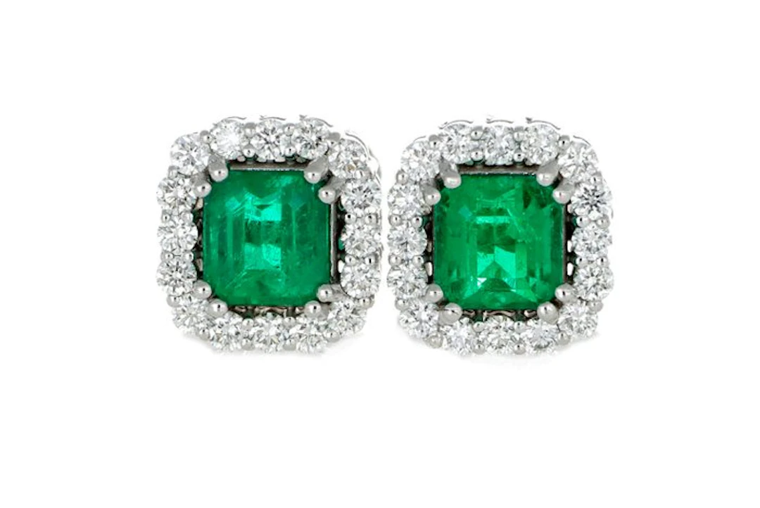 No reserve price - Earrings - 18 kt. White gold - 1.00ct. tw. Emerald - Diamond