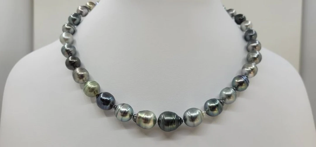 No reserve price - Necklace ALGT Certified 8.1x11.7mm Multi Tahiti Pearls