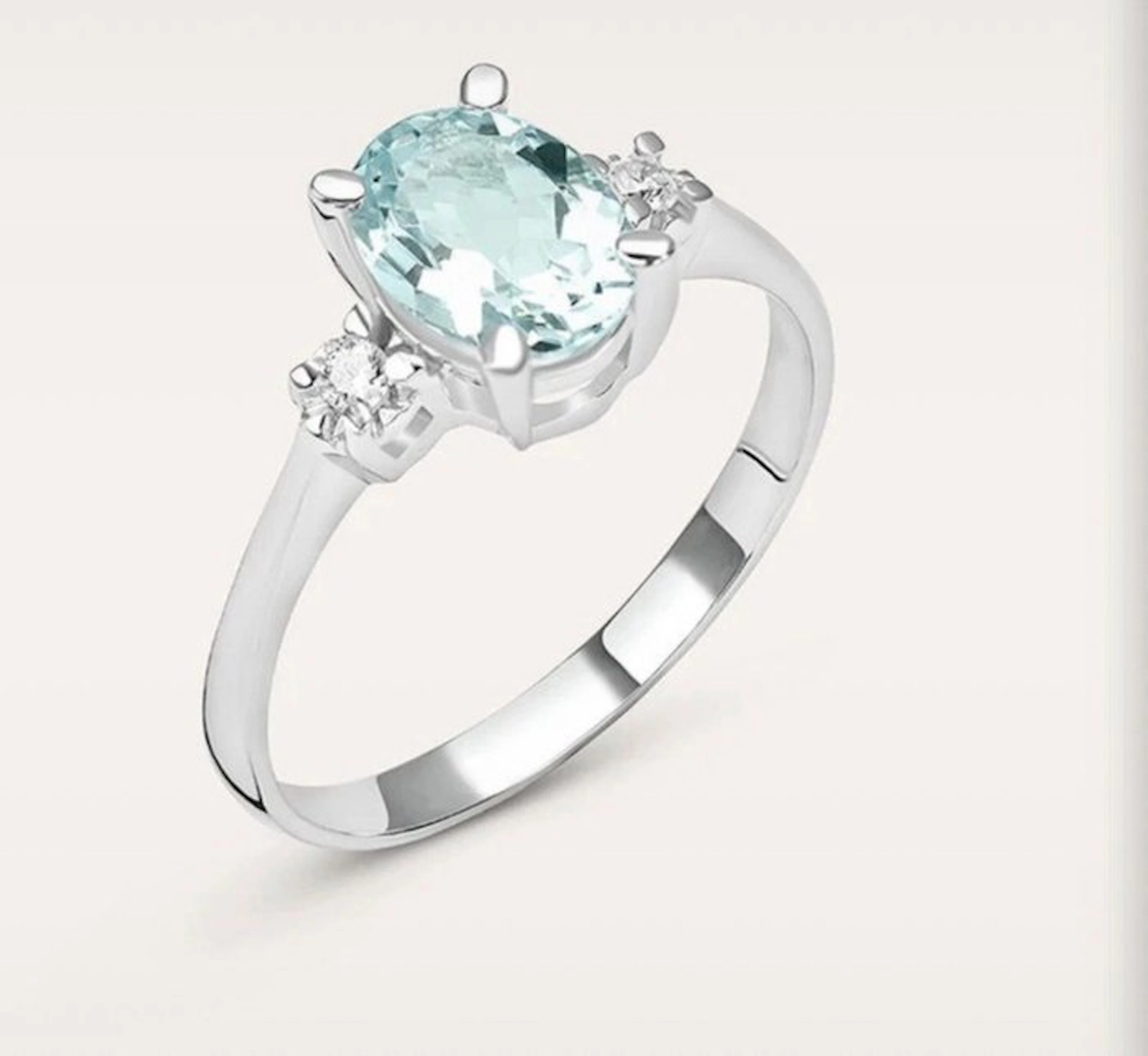 Ring - 18 kt. White gold - 1.20ct. tw. Aquamarine - Diamond - White gold ring