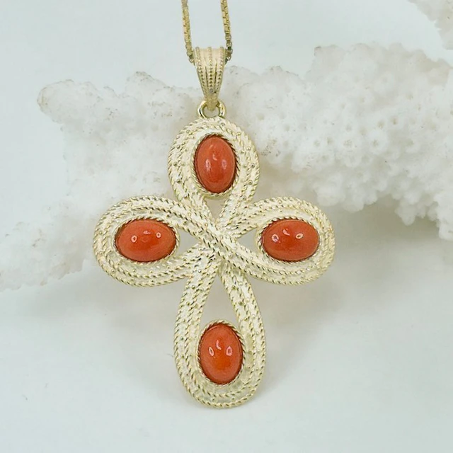 Coral - Silver, Gold-plated - Necklace with pendant - CORALLO MEDITERRANEO