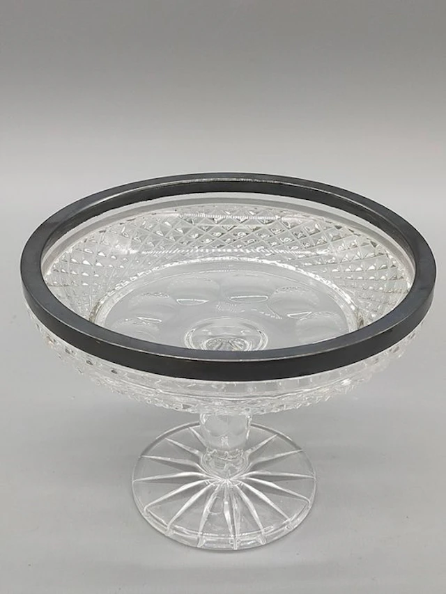 Dish - Kristall-Fußschale mit 925 Sterling Silberrand - Porcelain