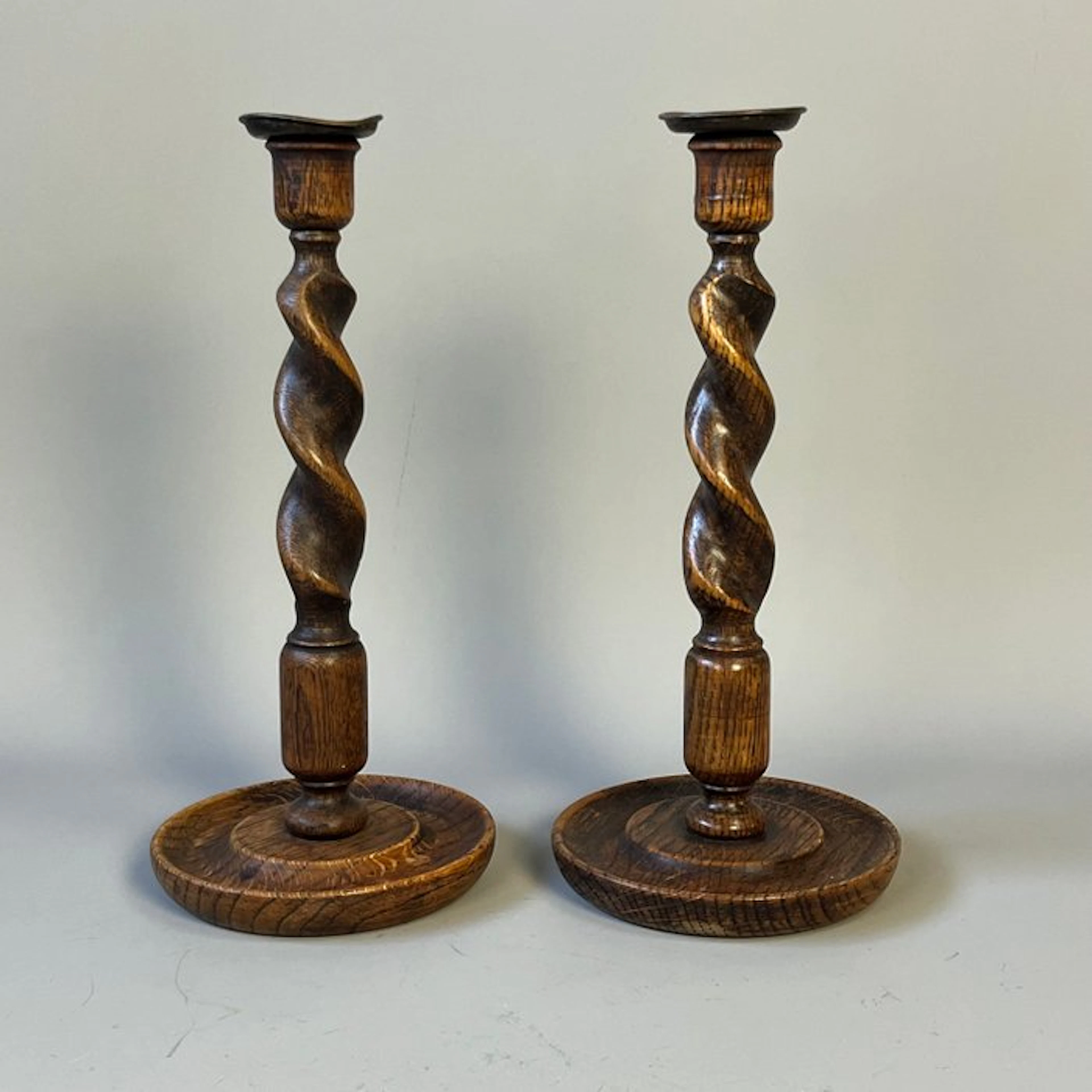 Candleholder Set - Antique oak Barley Twist candlesticks...