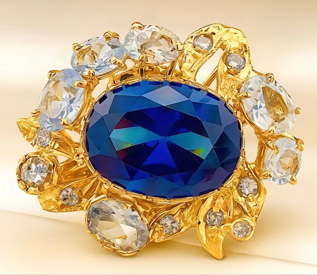 No reserve price - Ring - 9 kt. Yellow gold, Silver Sapphire - Aquamarine