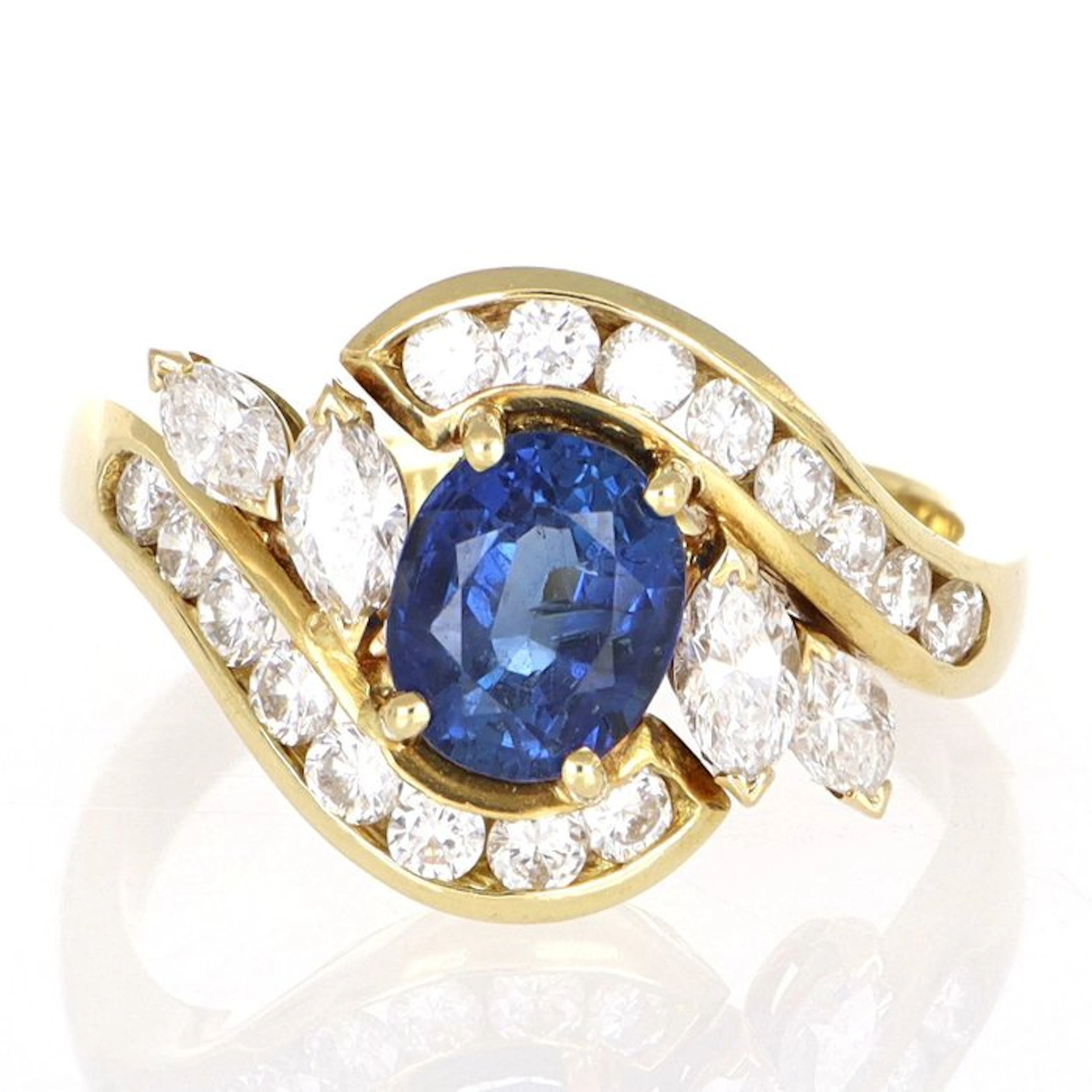 No reserve price - Ring - 18 kt. Yellow gold Sapphire - Diamond