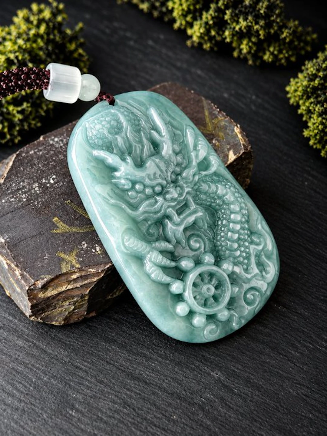 Certified Jadeite Pendant Jade Dragon Engraving- 54.14 g - (1)