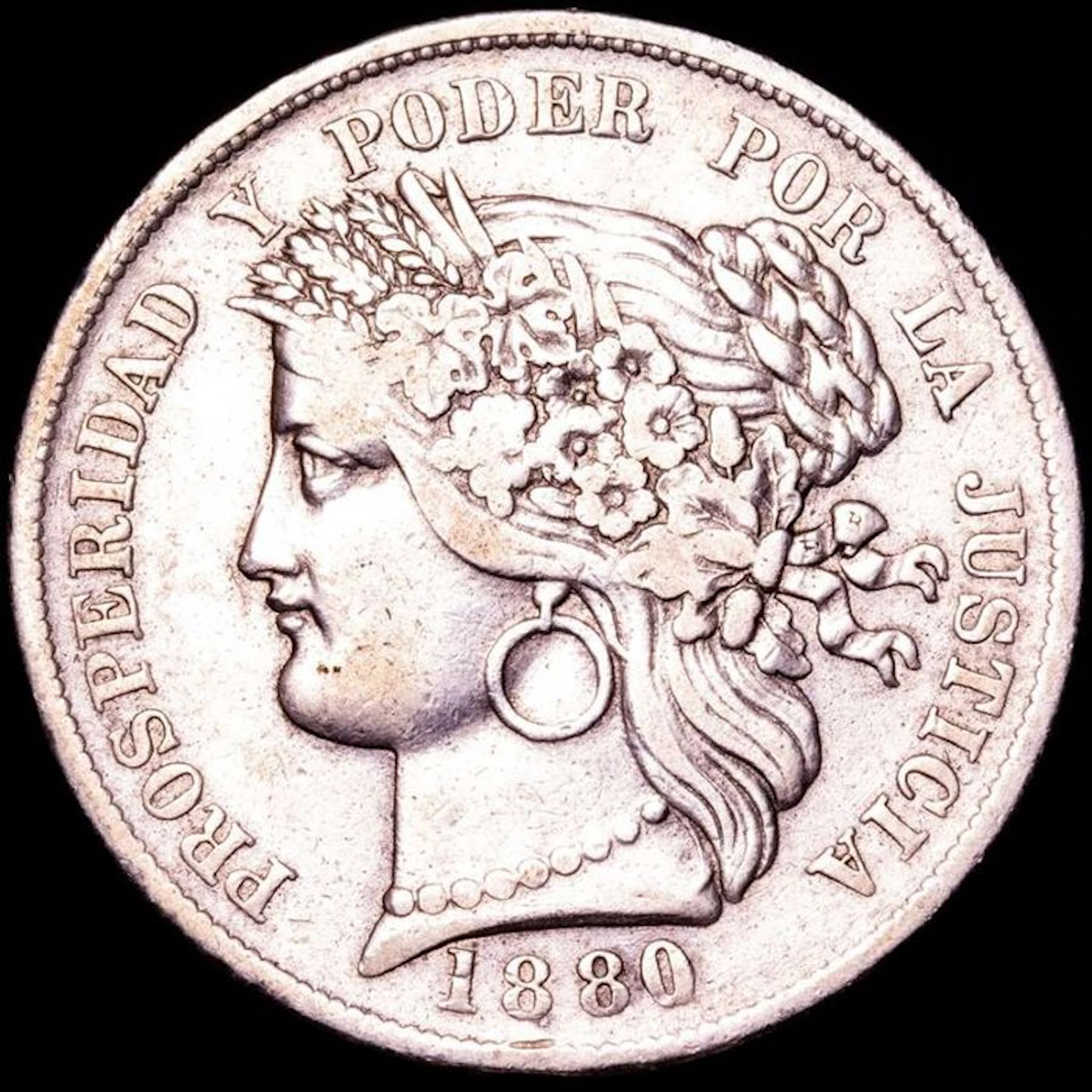 Peru. 5 Pesetas 1880-BF. B (No reserve price)