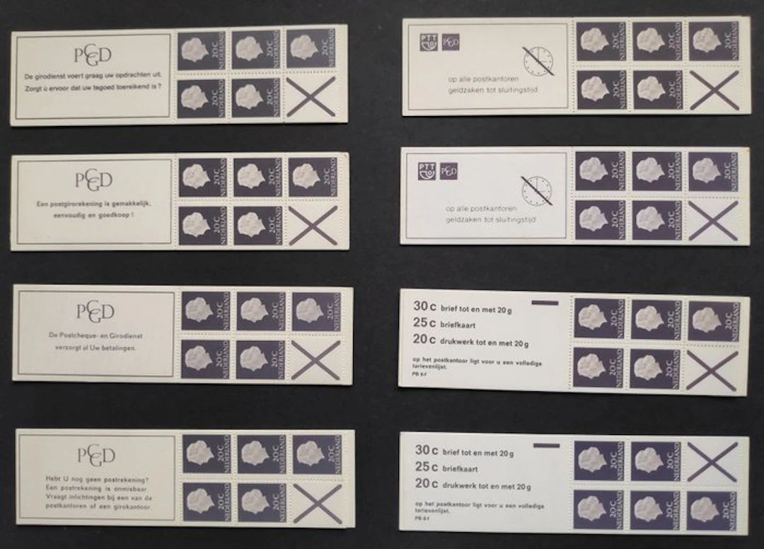 Netherlands 1966/1972 - Stamp booklet 6 — all variants complete - NVPH PB 6a