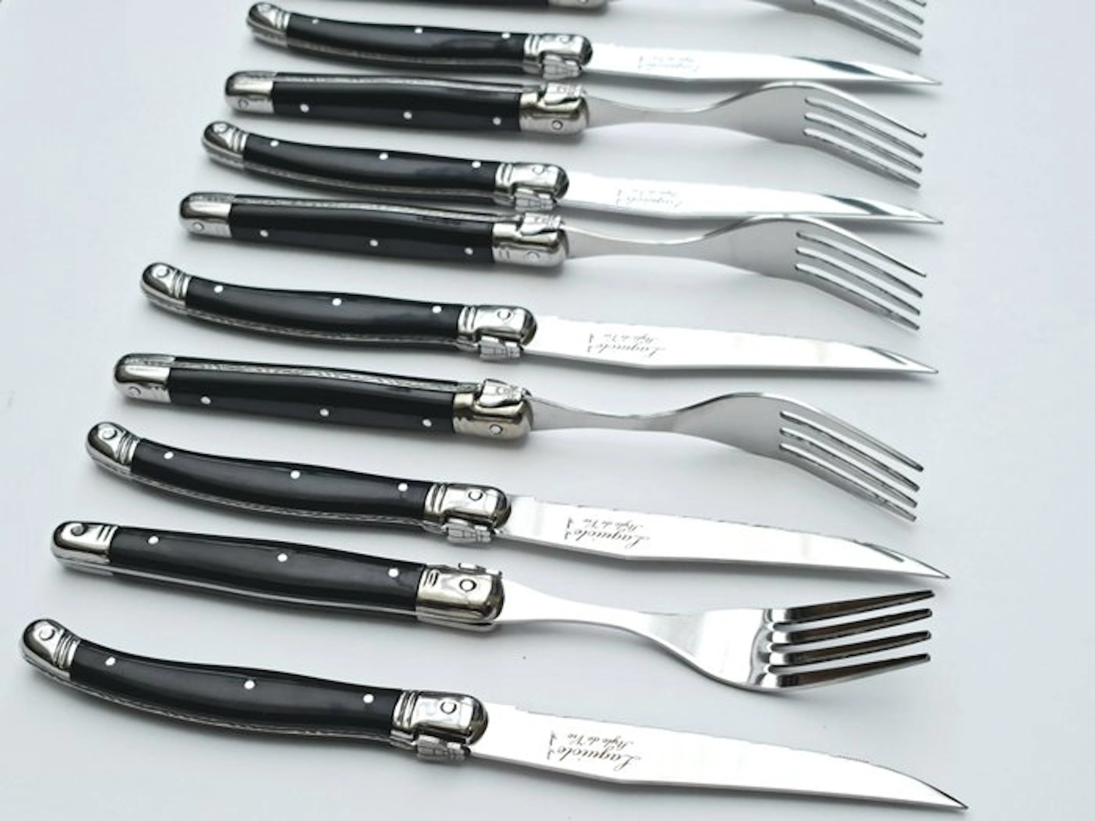 Laguiole - 6x Forks & 6x knives - Black - style de...