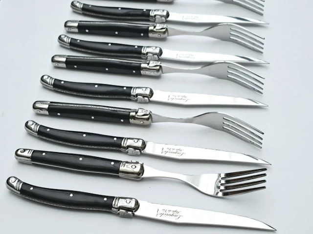 Laguiole - 6x Forks & 6x knives - Black - style de...