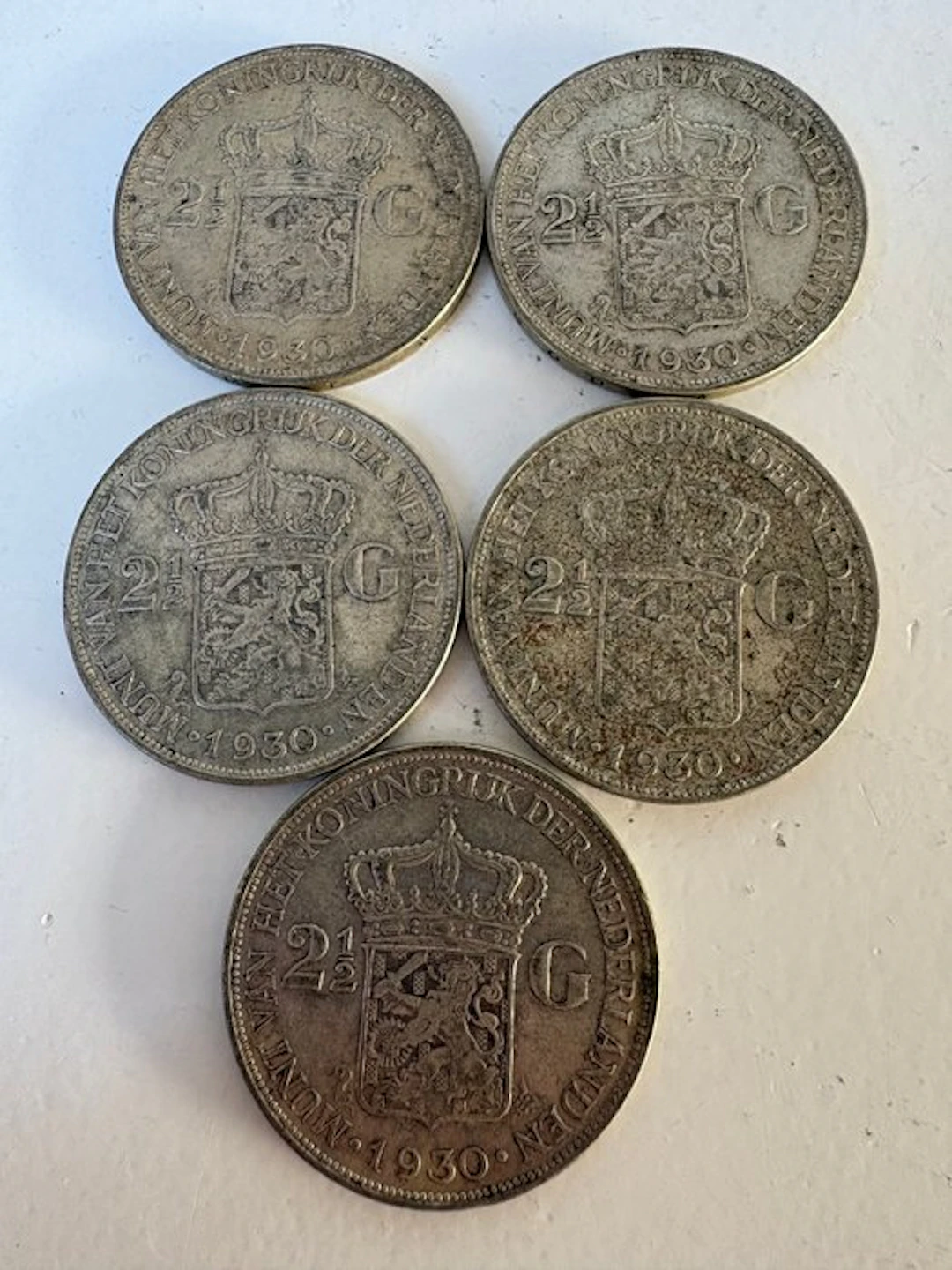 Netherlands. Wilhelmina. 2 1/2 Gulden 1930, 5 stuks (No reserve price)