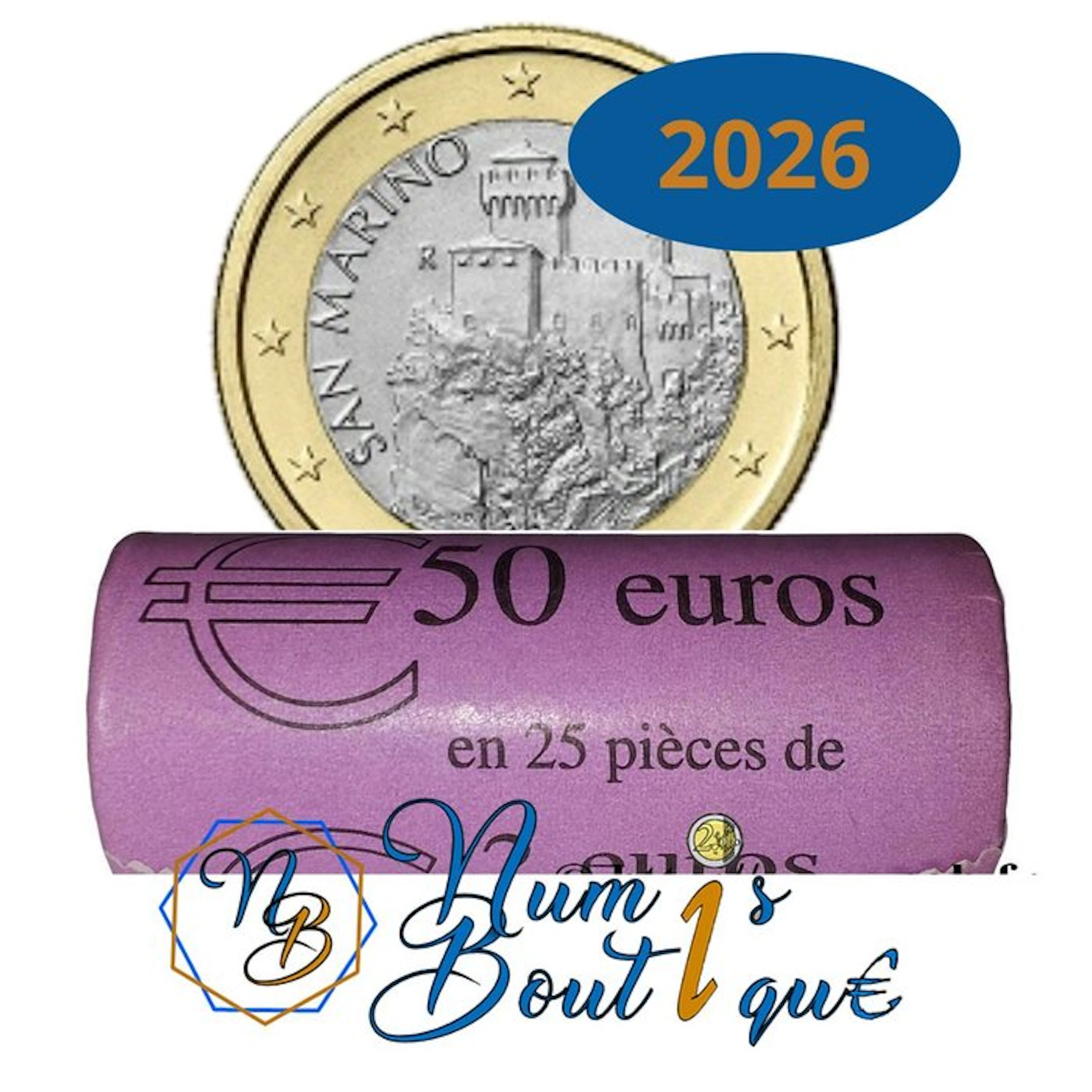 San Marino. 1 Euro 2026 (25 coins) in Roll (No reserve price)