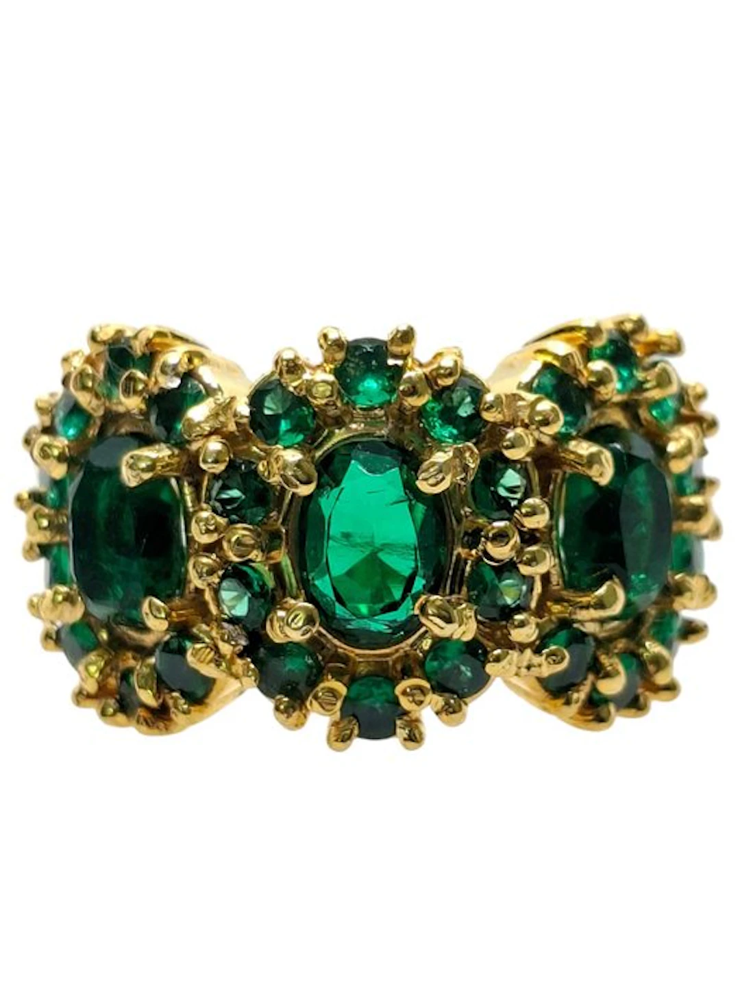 No reserve price - Ring - 9 kt. Silver, Yellow gold Emerald - Emerald
