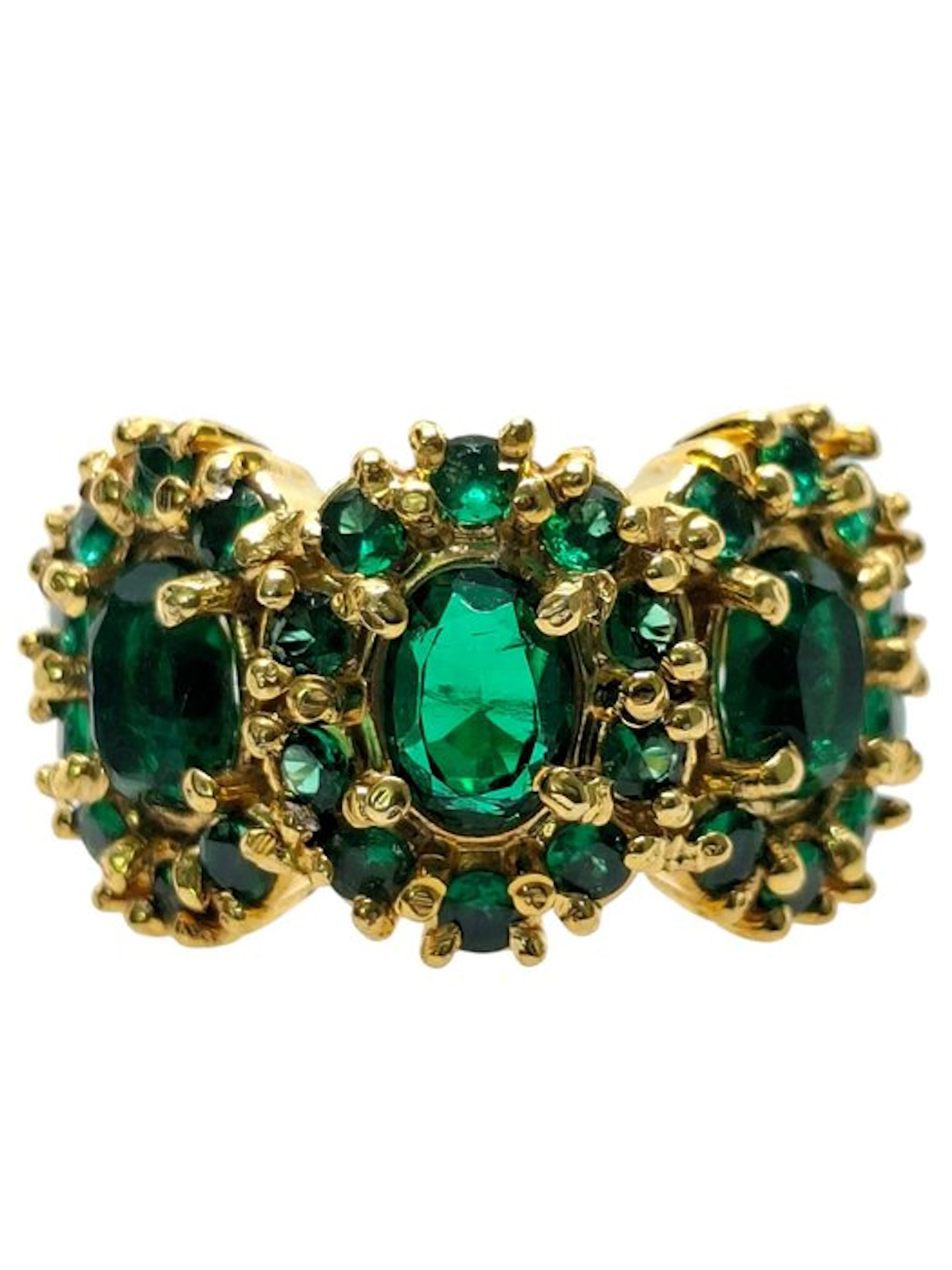 No reserve price - Ring - 9 kt. Silver, Yellow gold Emerald - Emerald