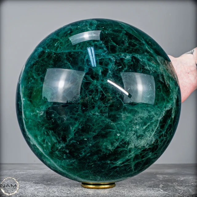 High Quality Semi-Transparent Sphere Of Blue-Green Fluorite Crystal